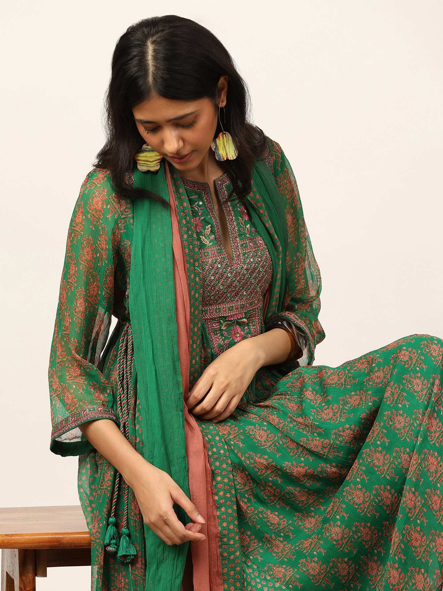 Green Anantam Print Suit Set