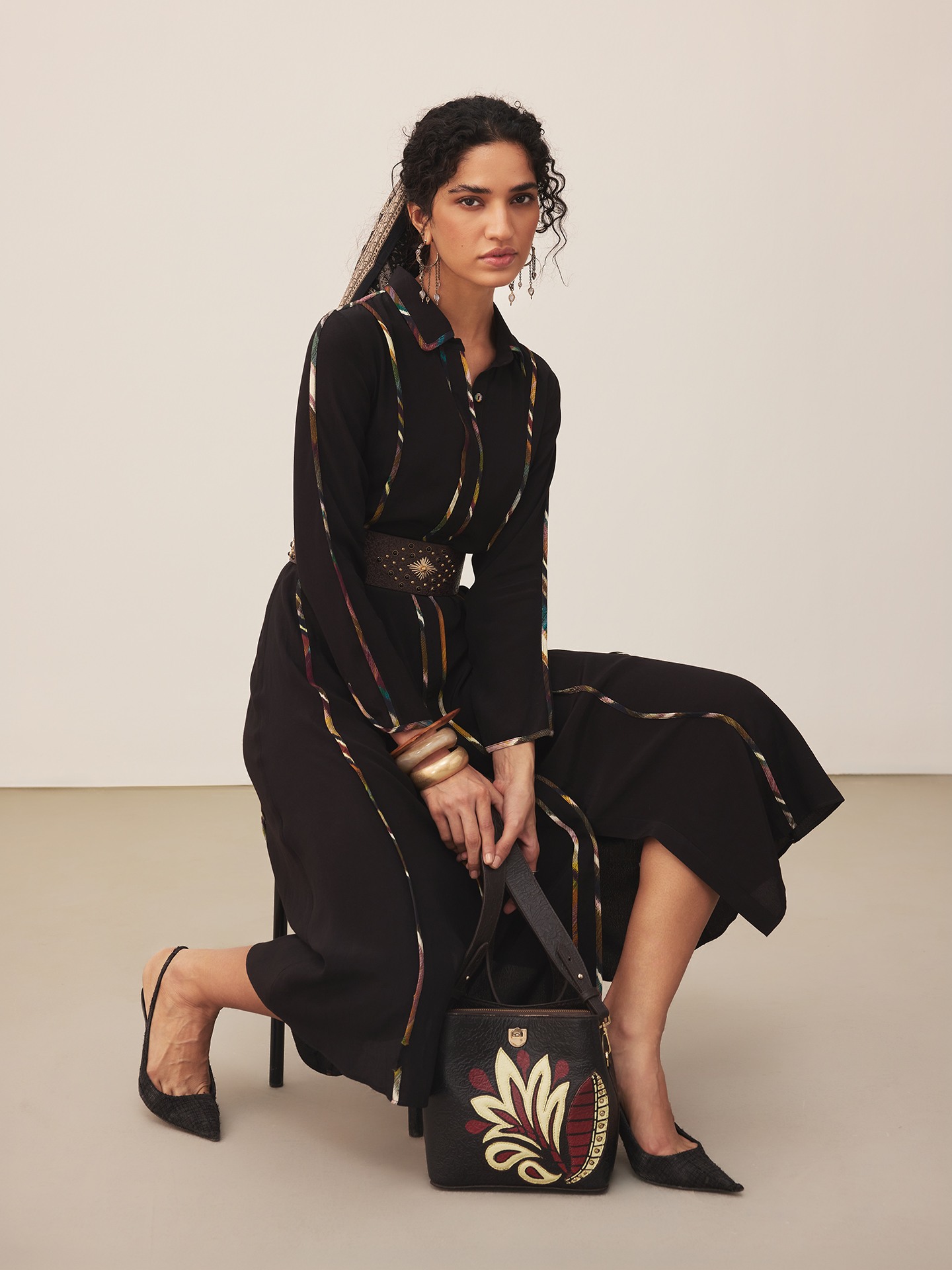 Black Candice Solid Long Dress