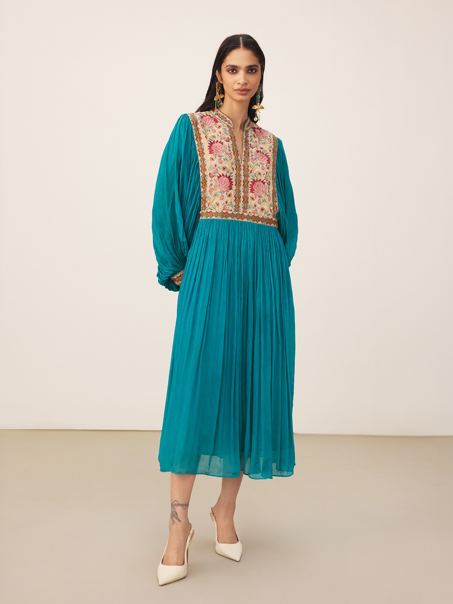 Teal Iris Solid Long Dress