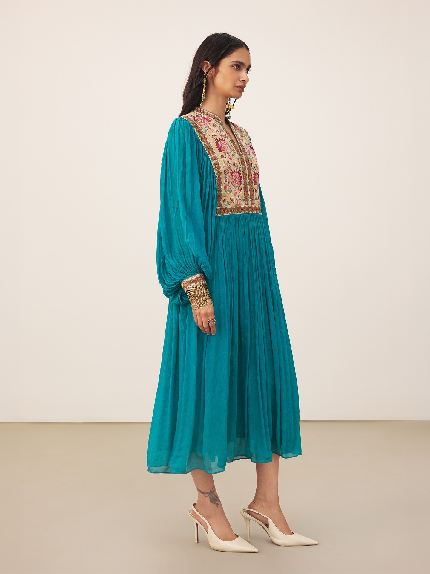 Teal Iris Solid Long Dress