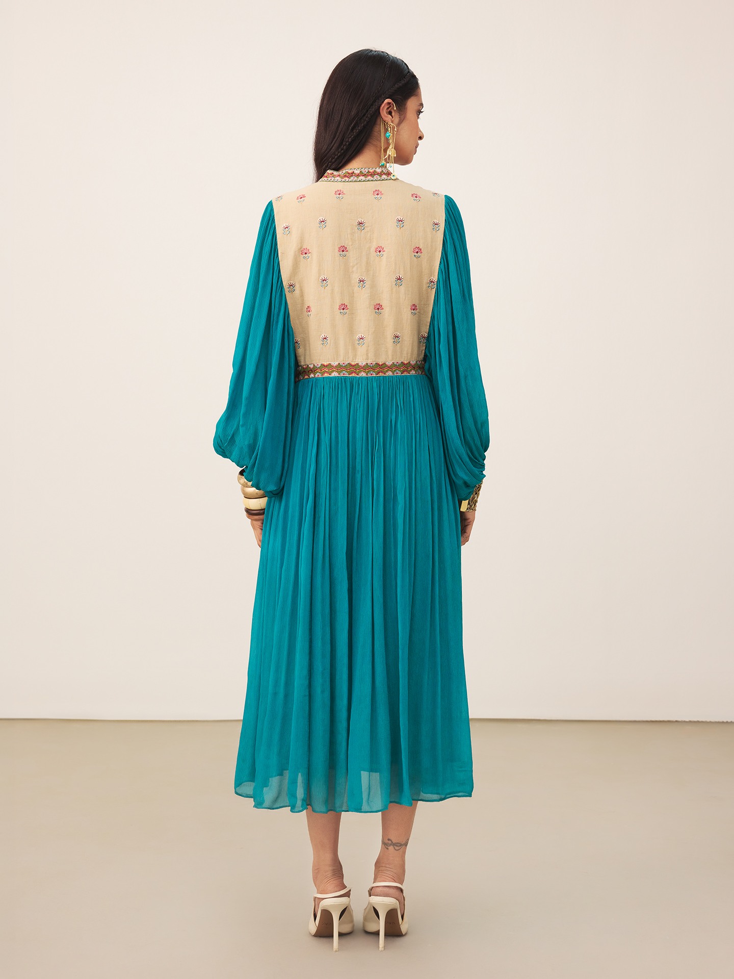 Teal Iris Solid Long Dress