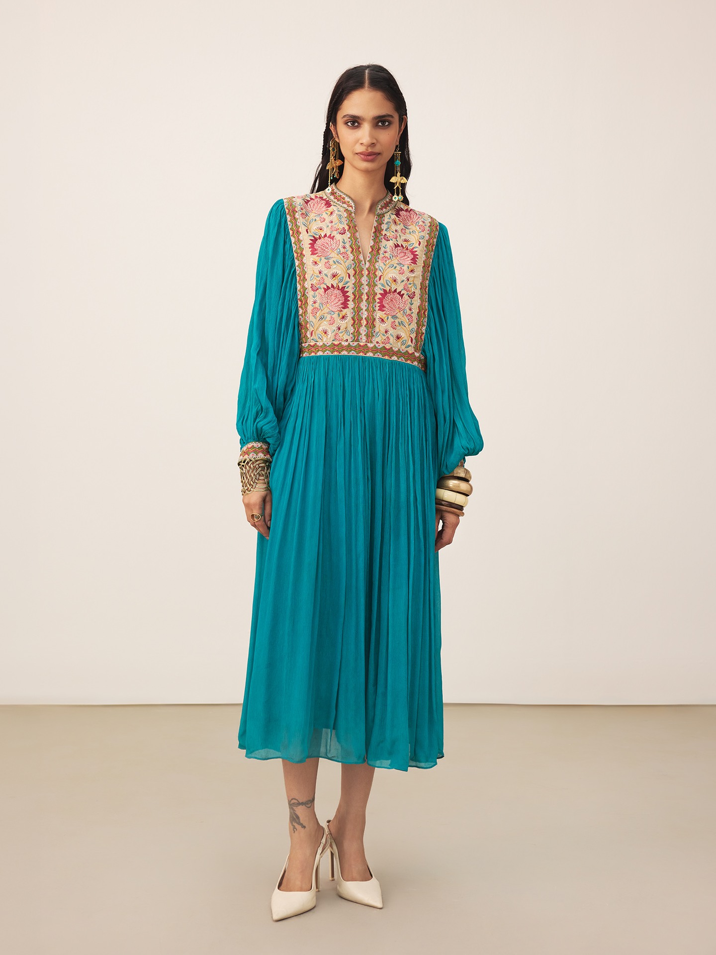 Teal Iris Solid Long Dress