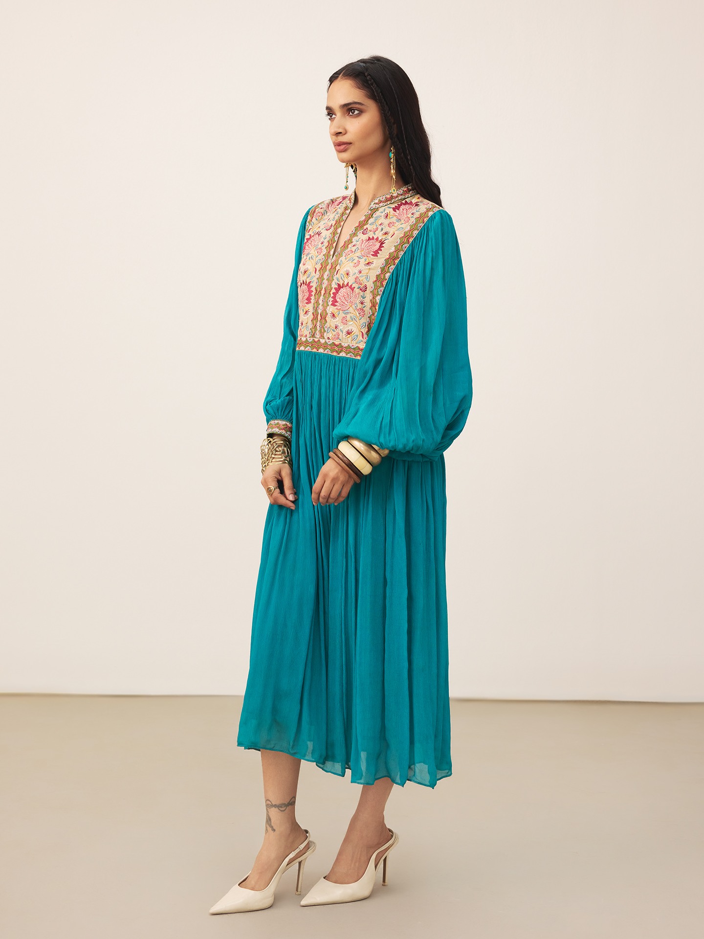 Teal Iris Solid Long Dress