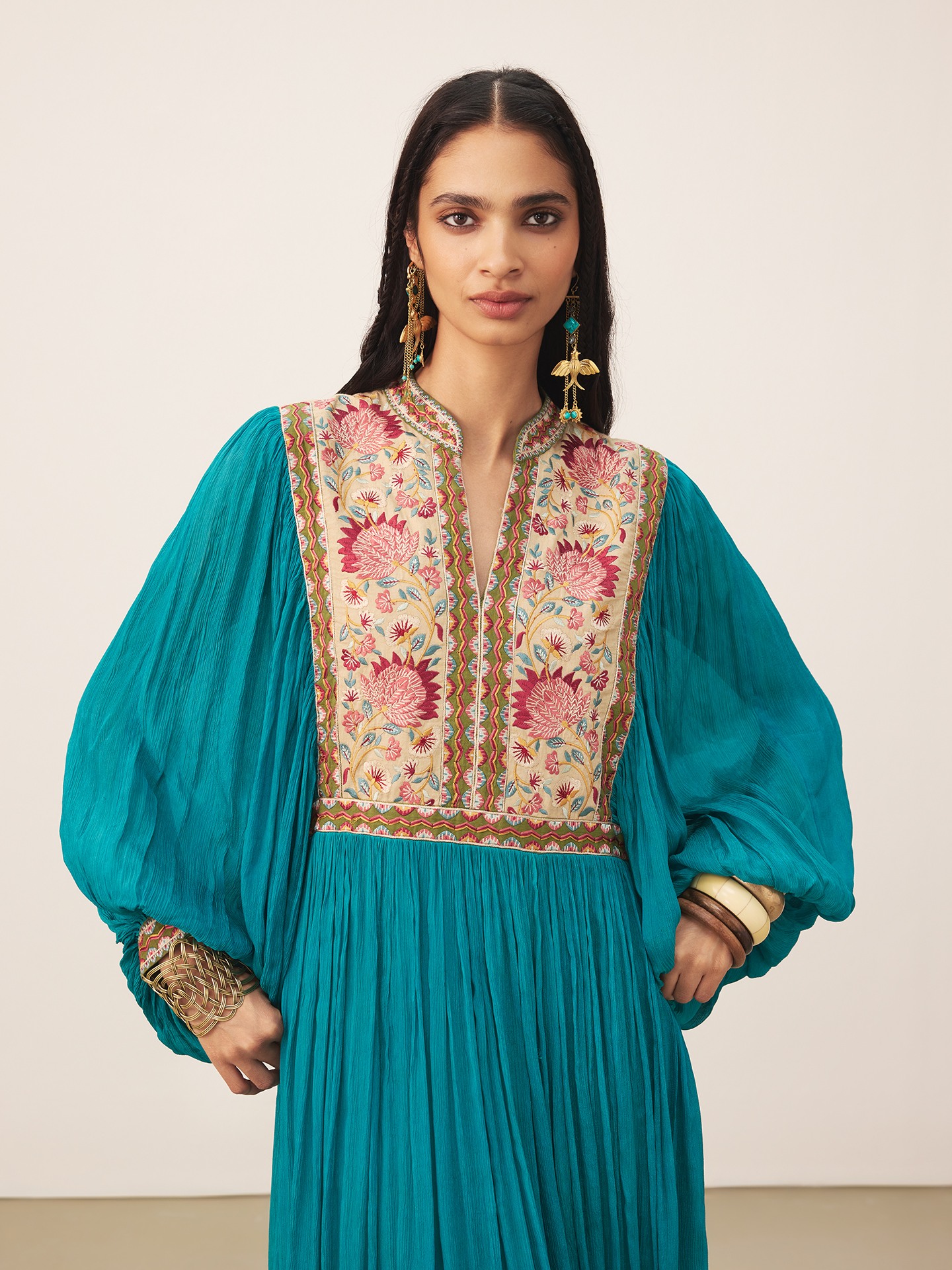 Teal Iris Solid Long Dress