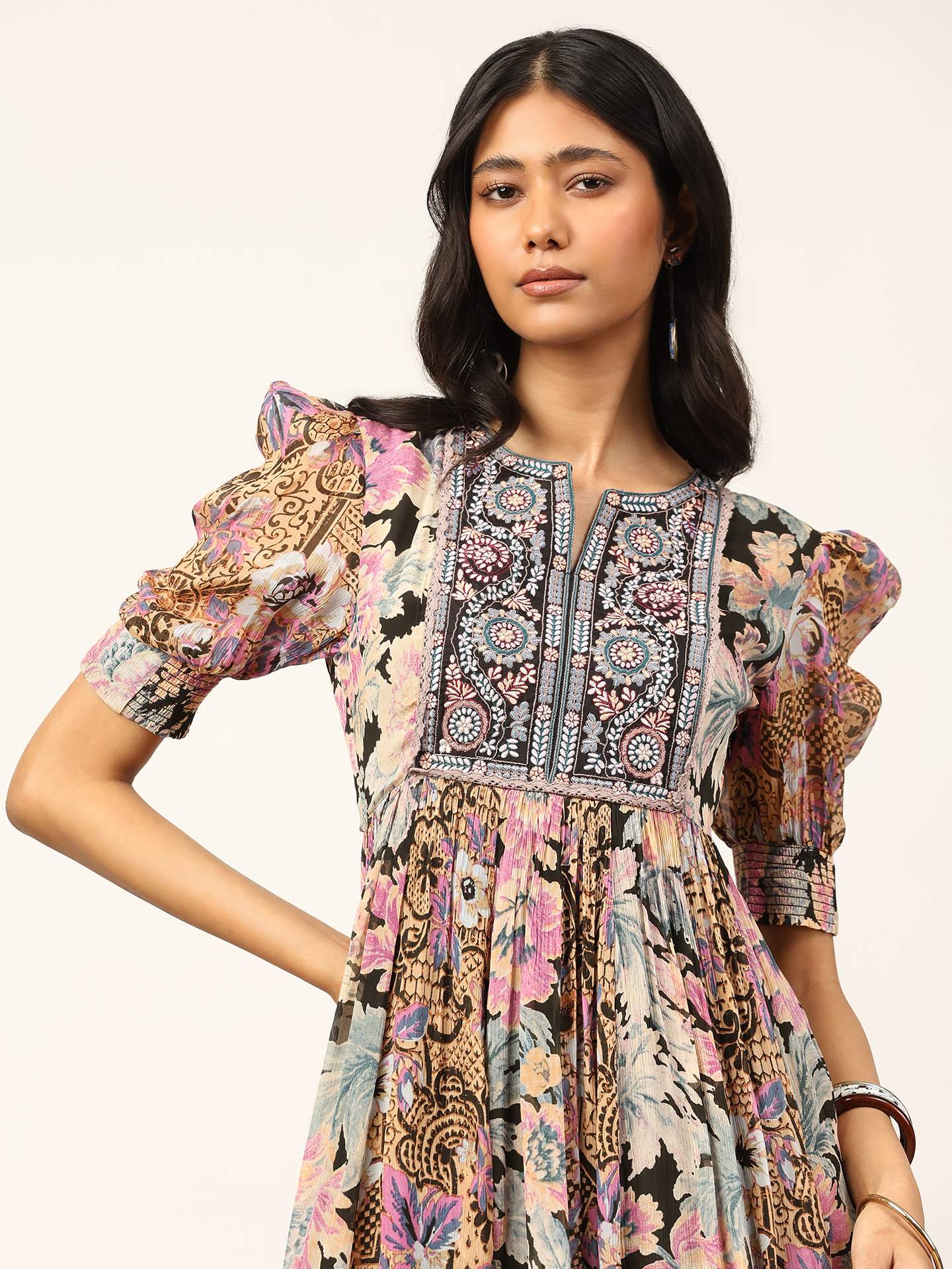 Black Multi Rose Bloom Long Dress