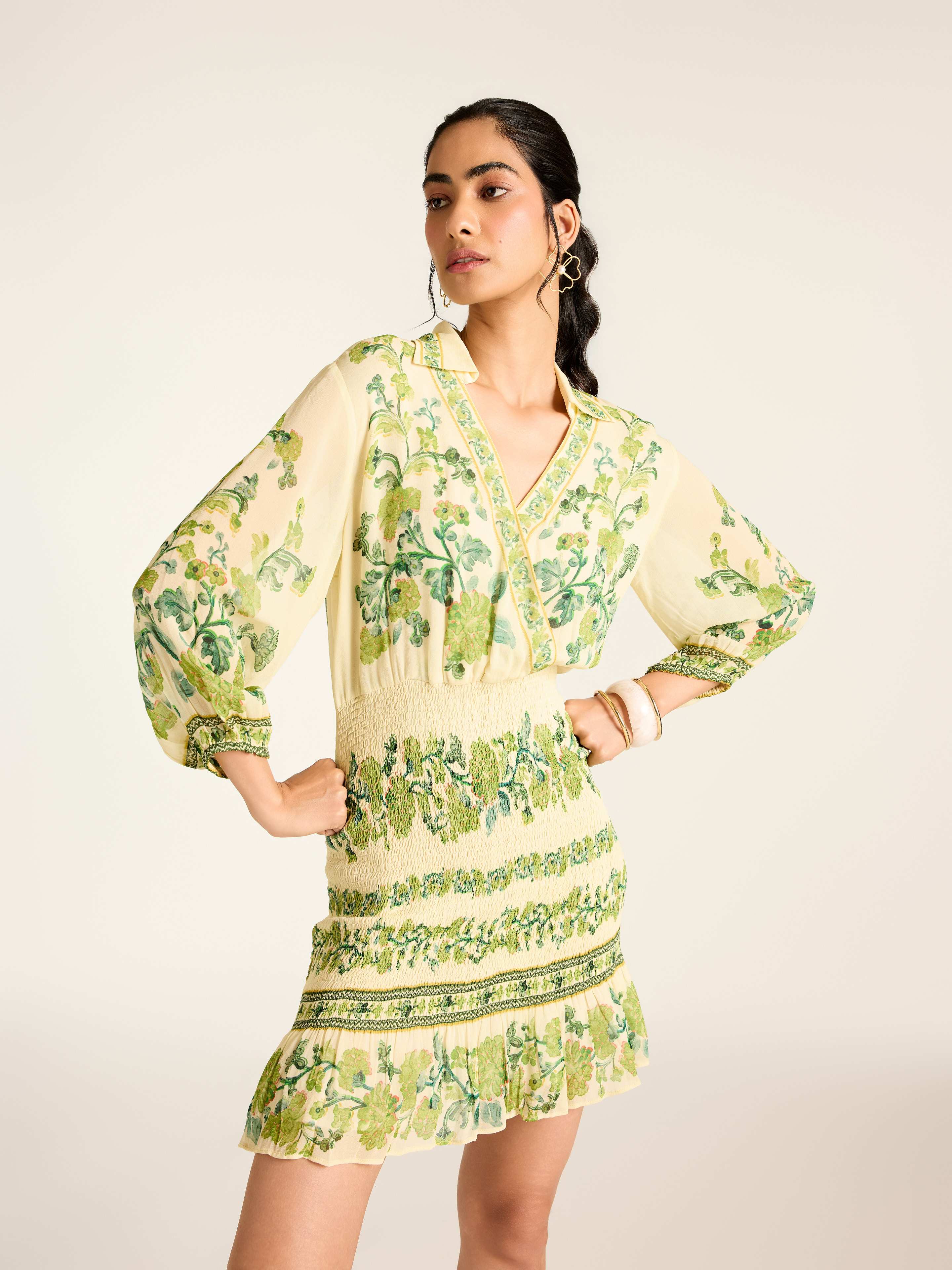 White Green Florica Short Dress