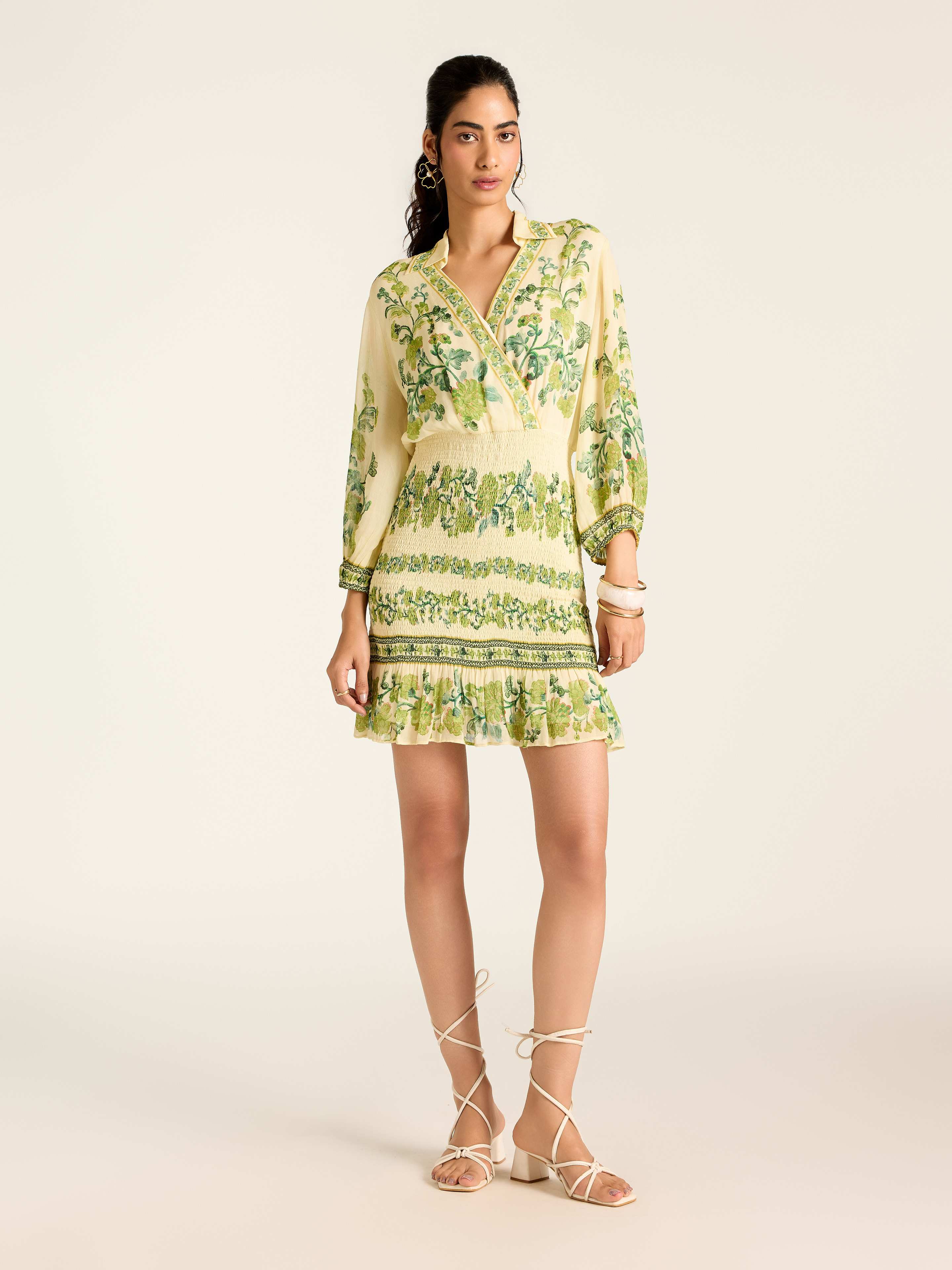 White Green Florica Short Dress