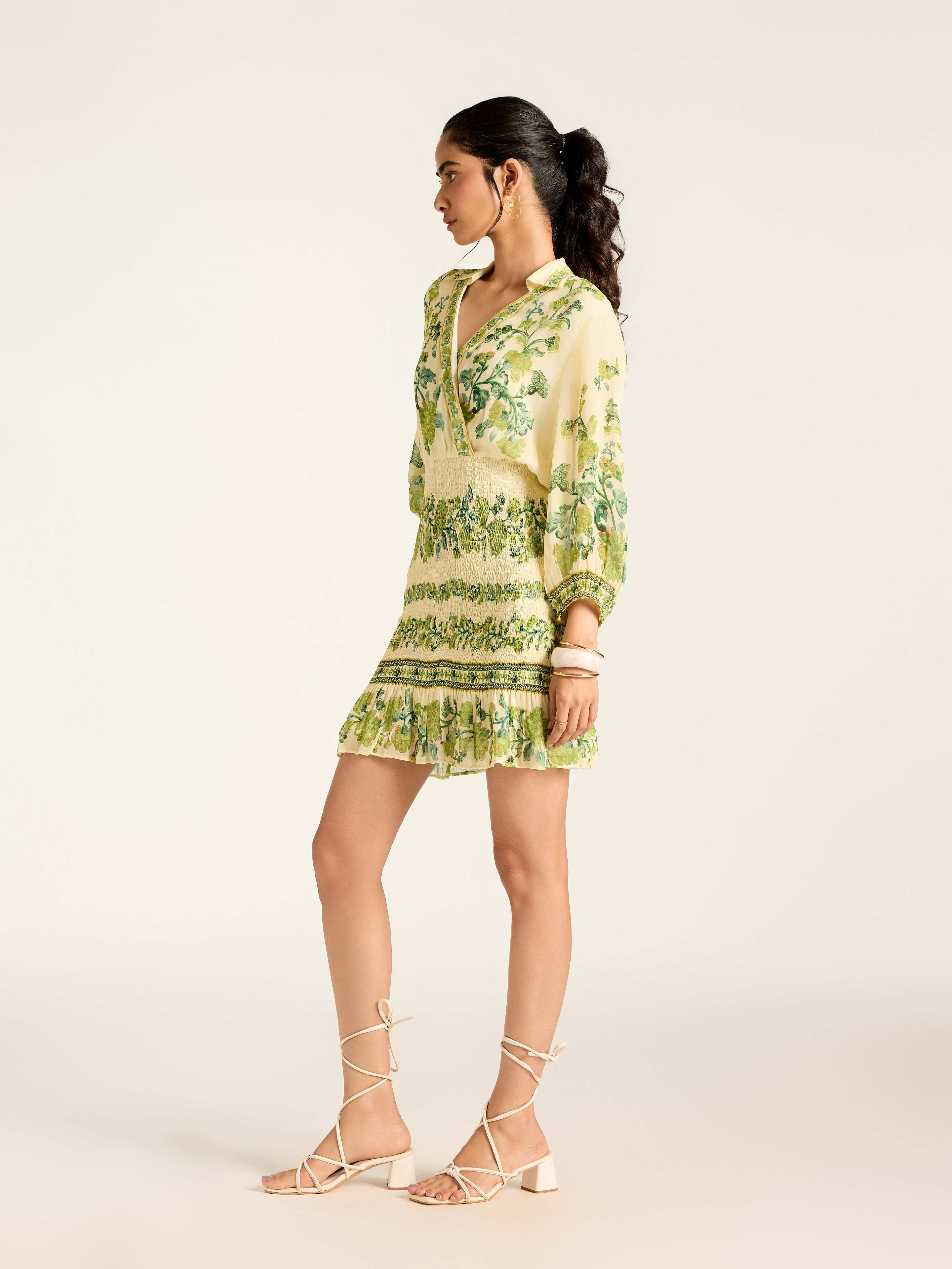 White Green Florica Short Dress