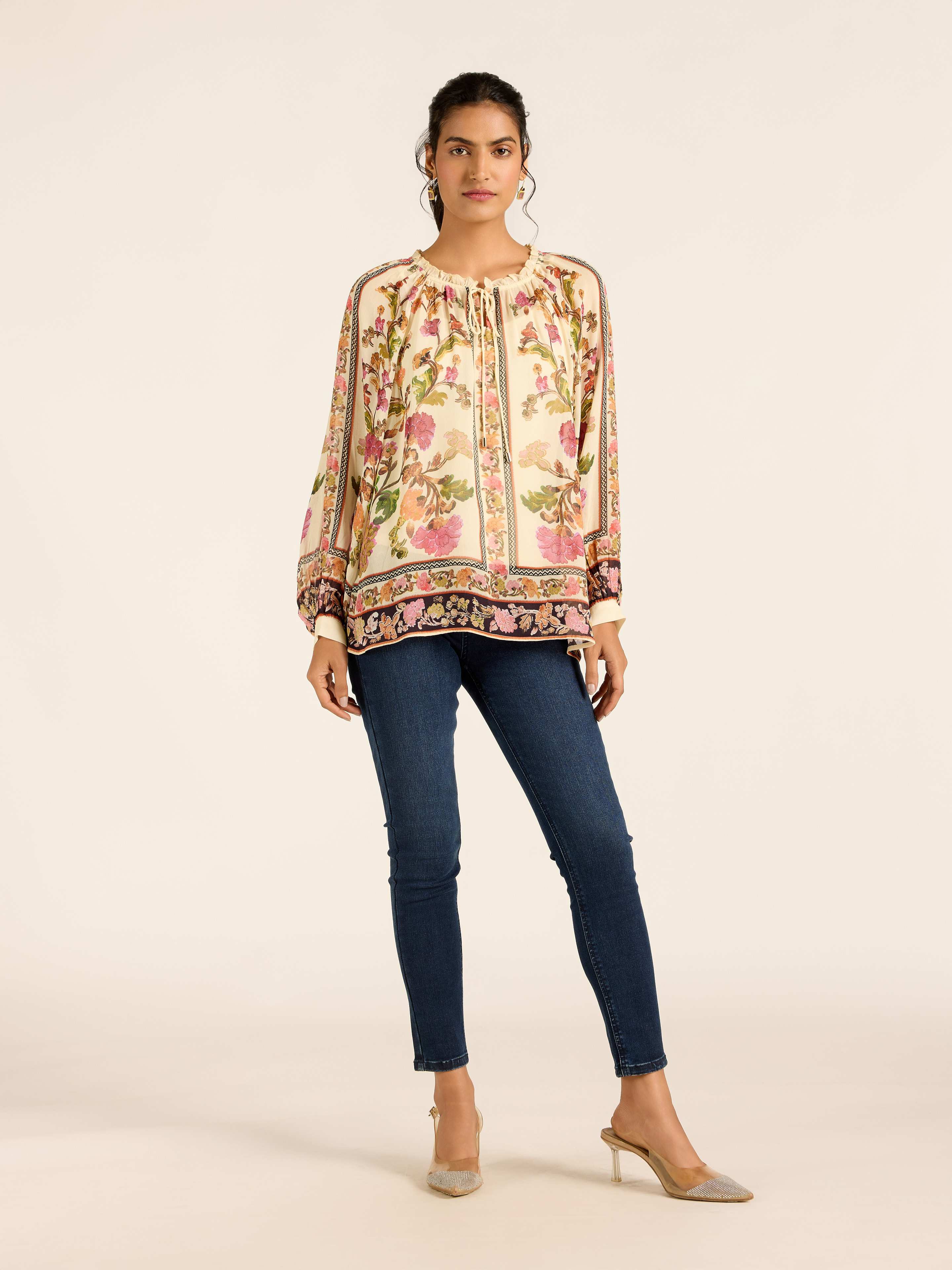 White Multi Florica Short Top