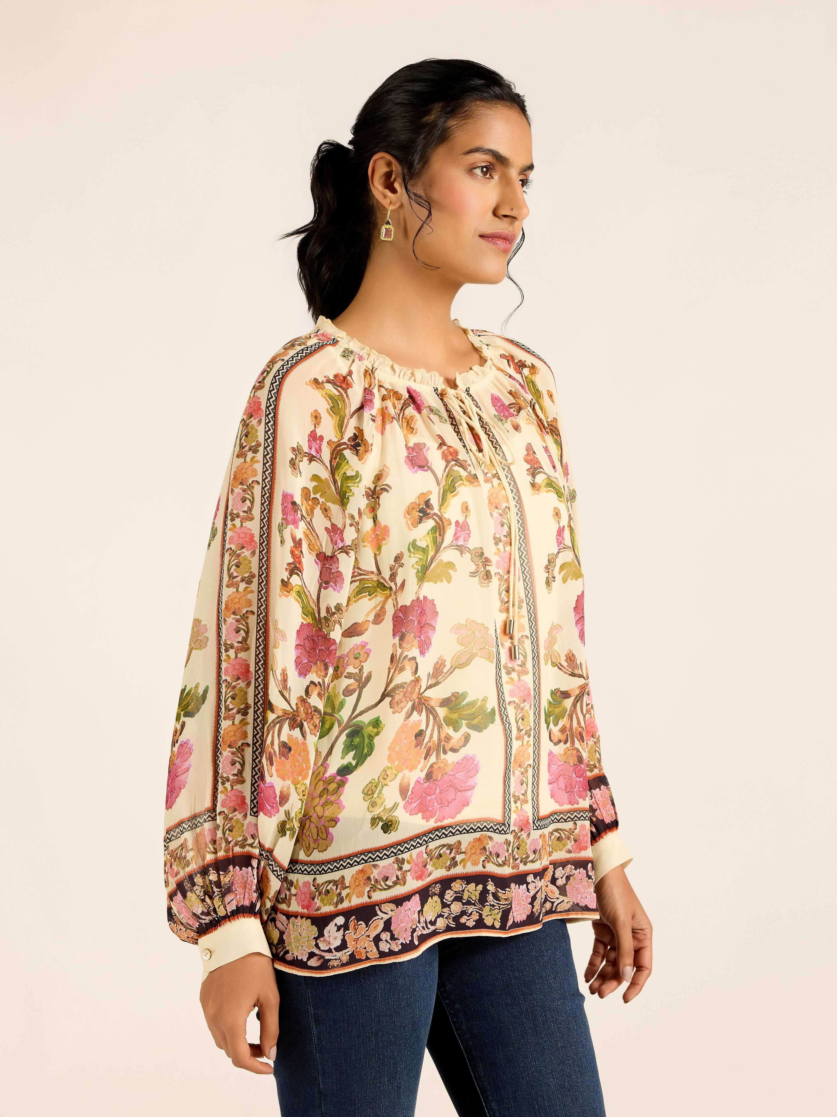 White Multi Florica Short Top