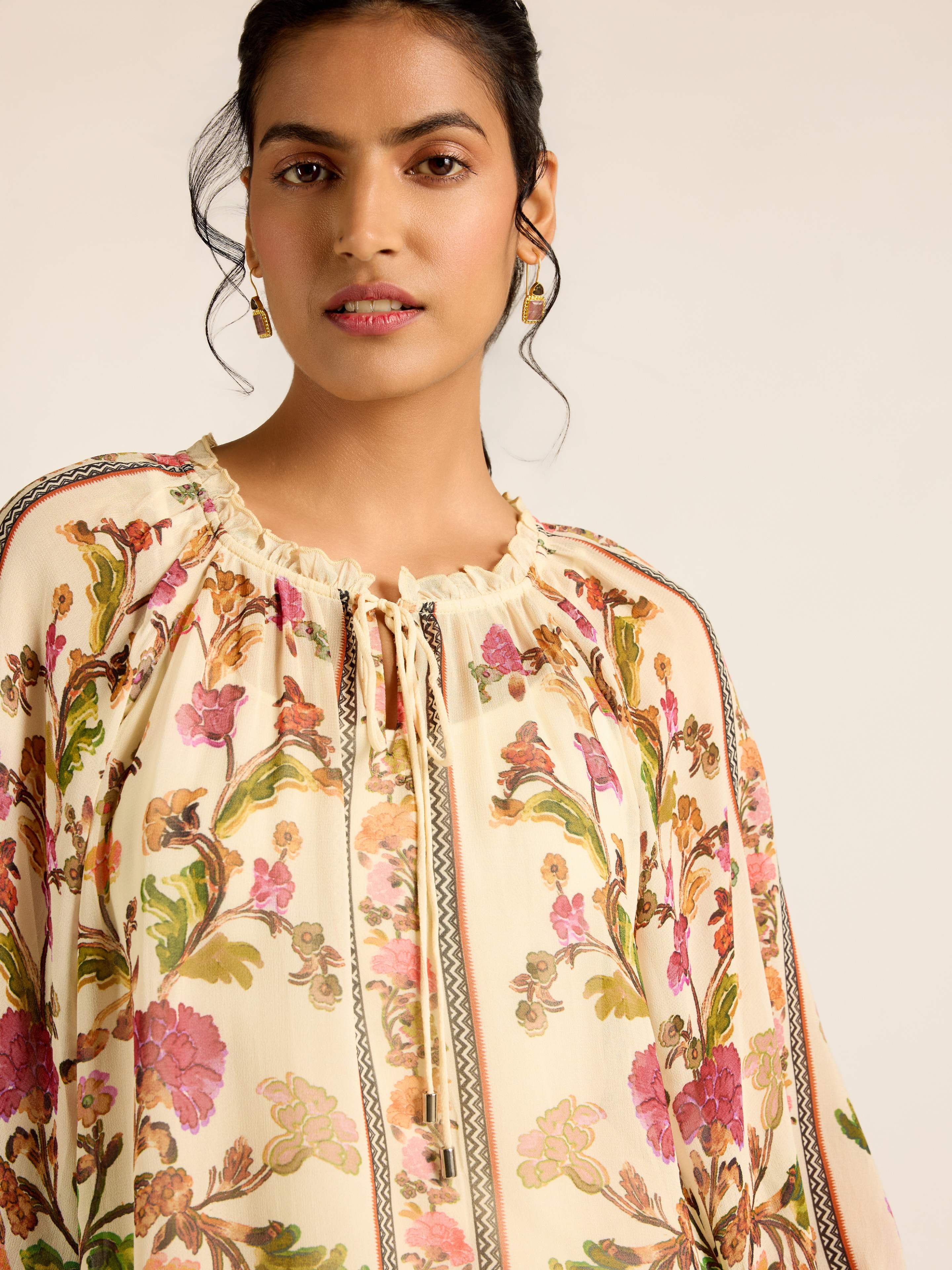 White Multi Florica Short Top