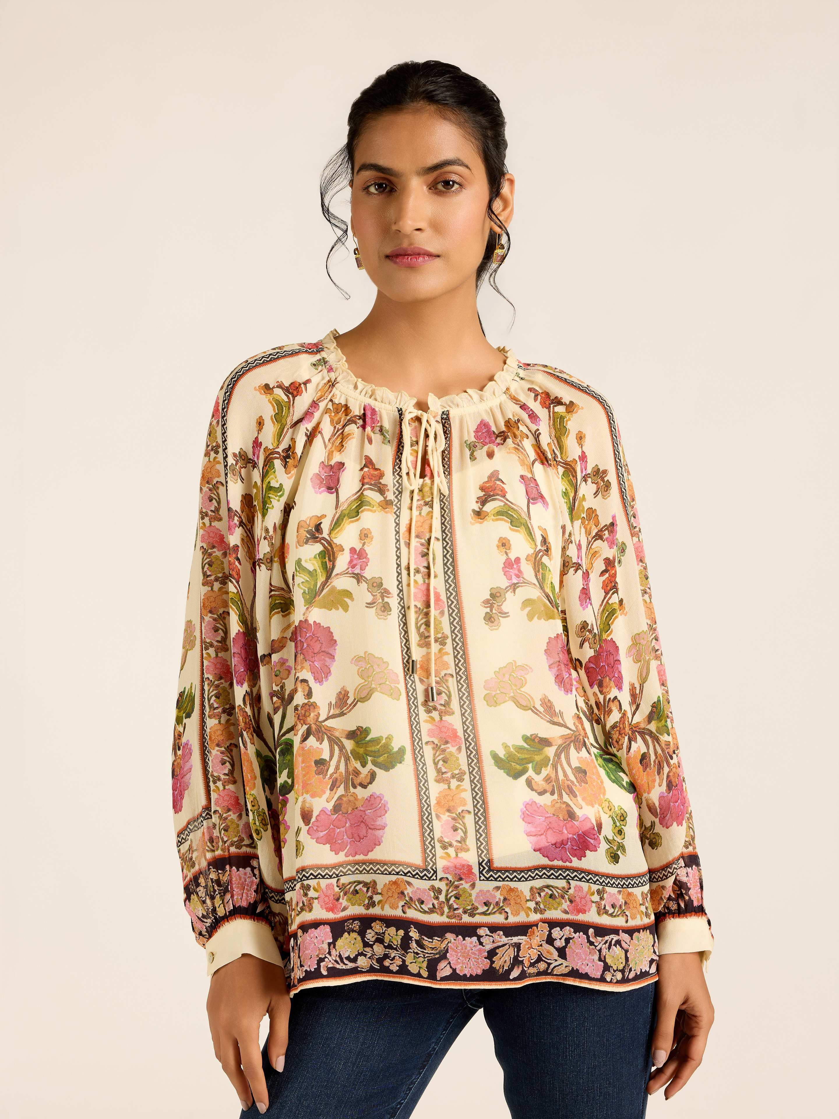 White Multi Florica Short Top