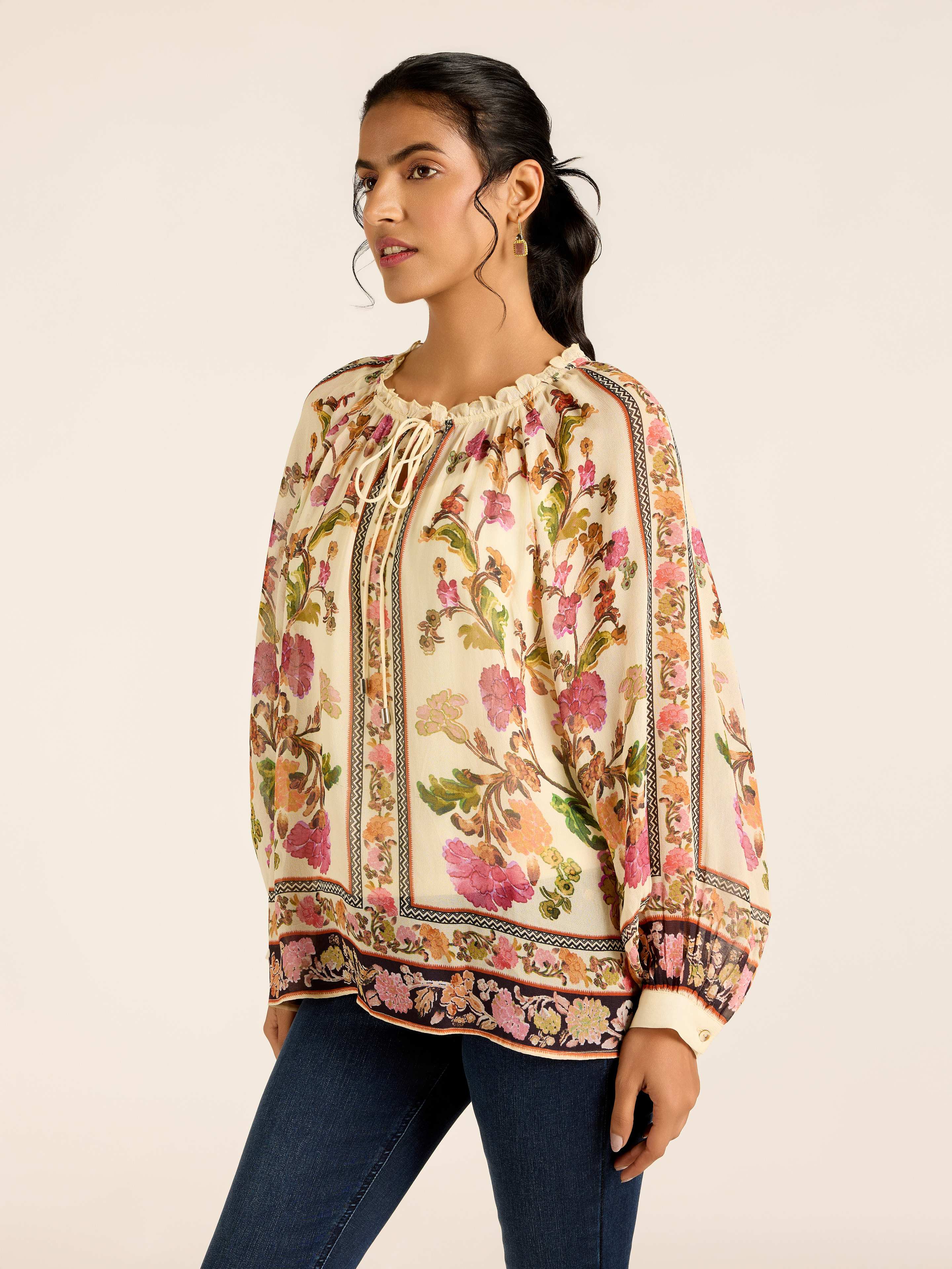 White Multi Florica Short Top