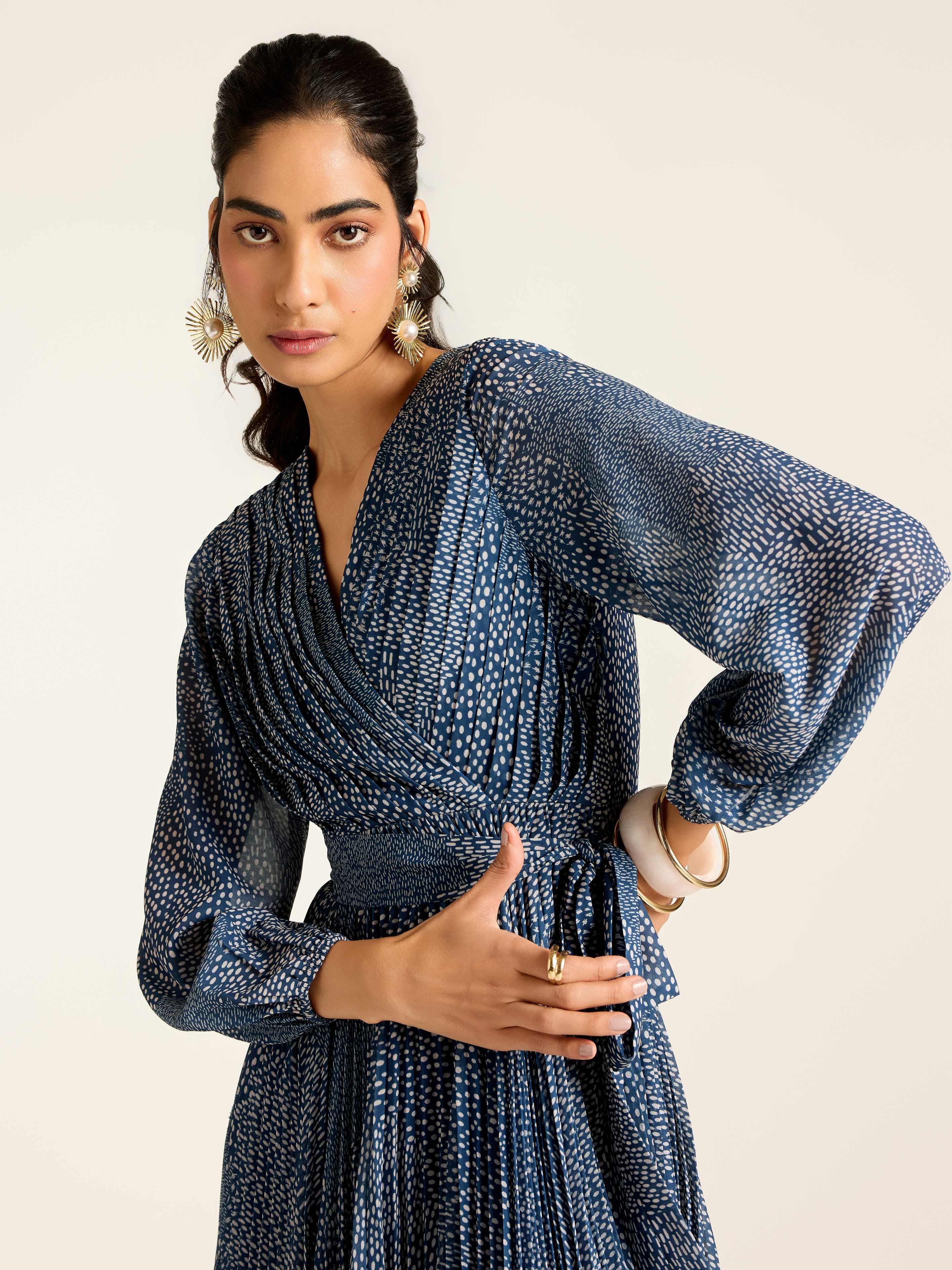 Navy Angelique Dot Long Dress