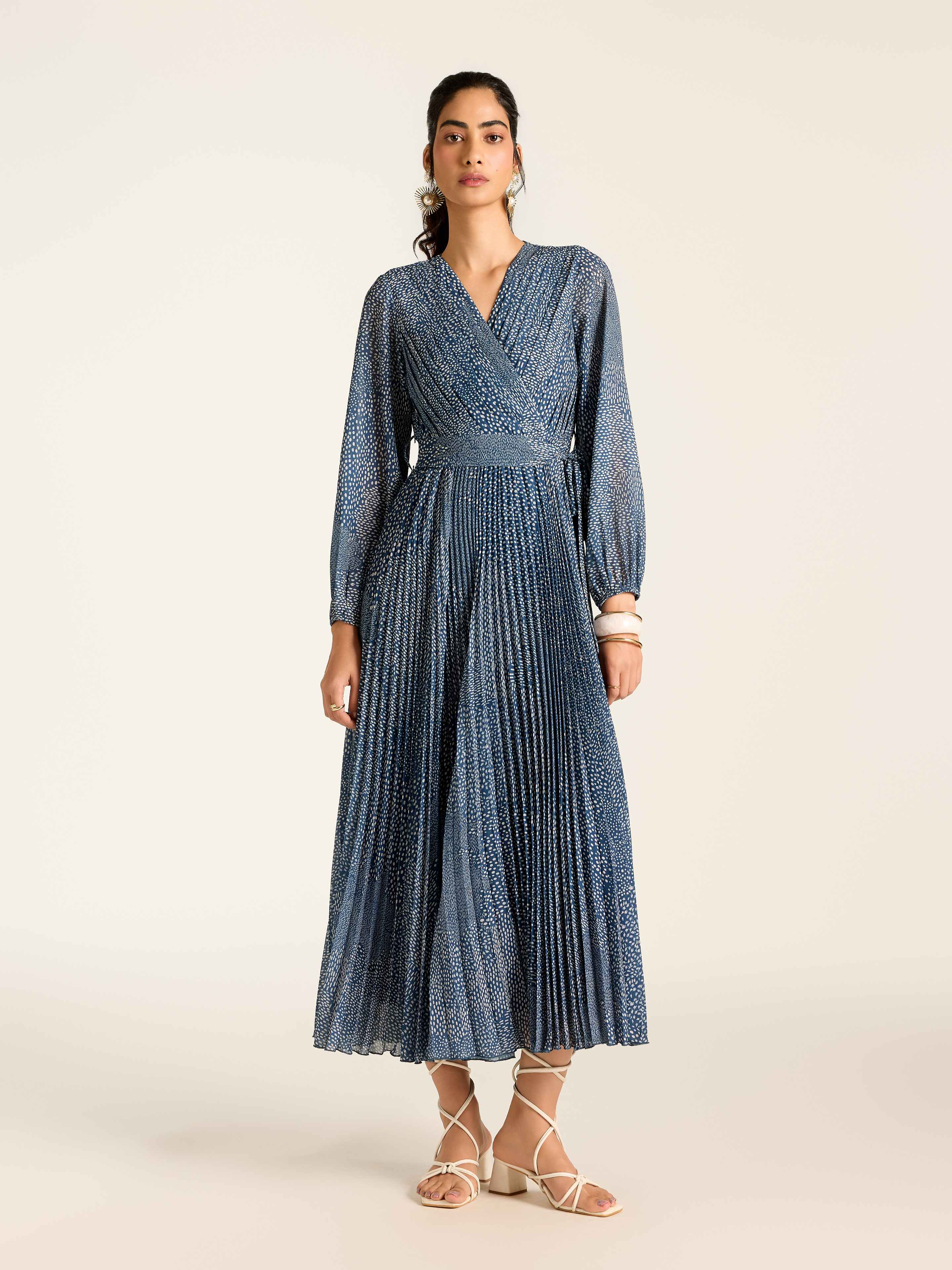 Navy Angelique Dot Long Dress