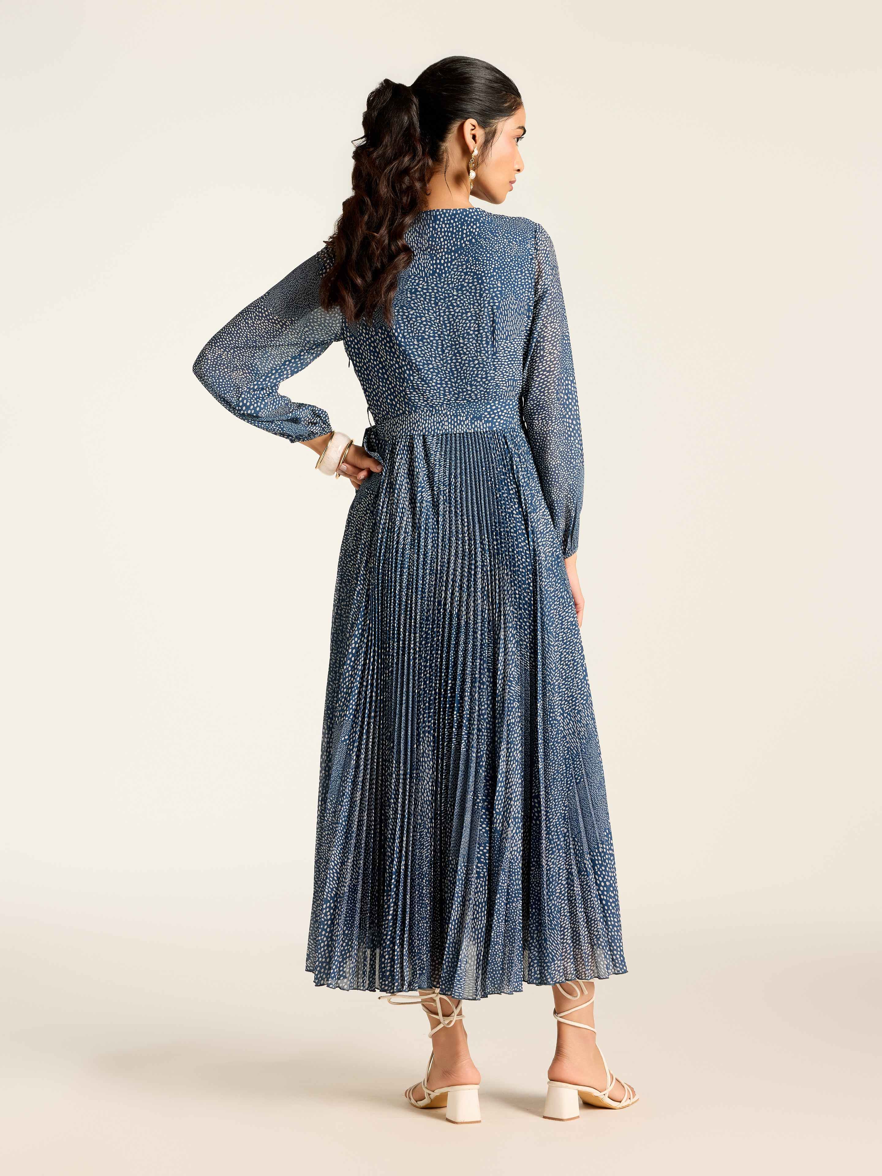 Navy Angelique Dot Long Dress