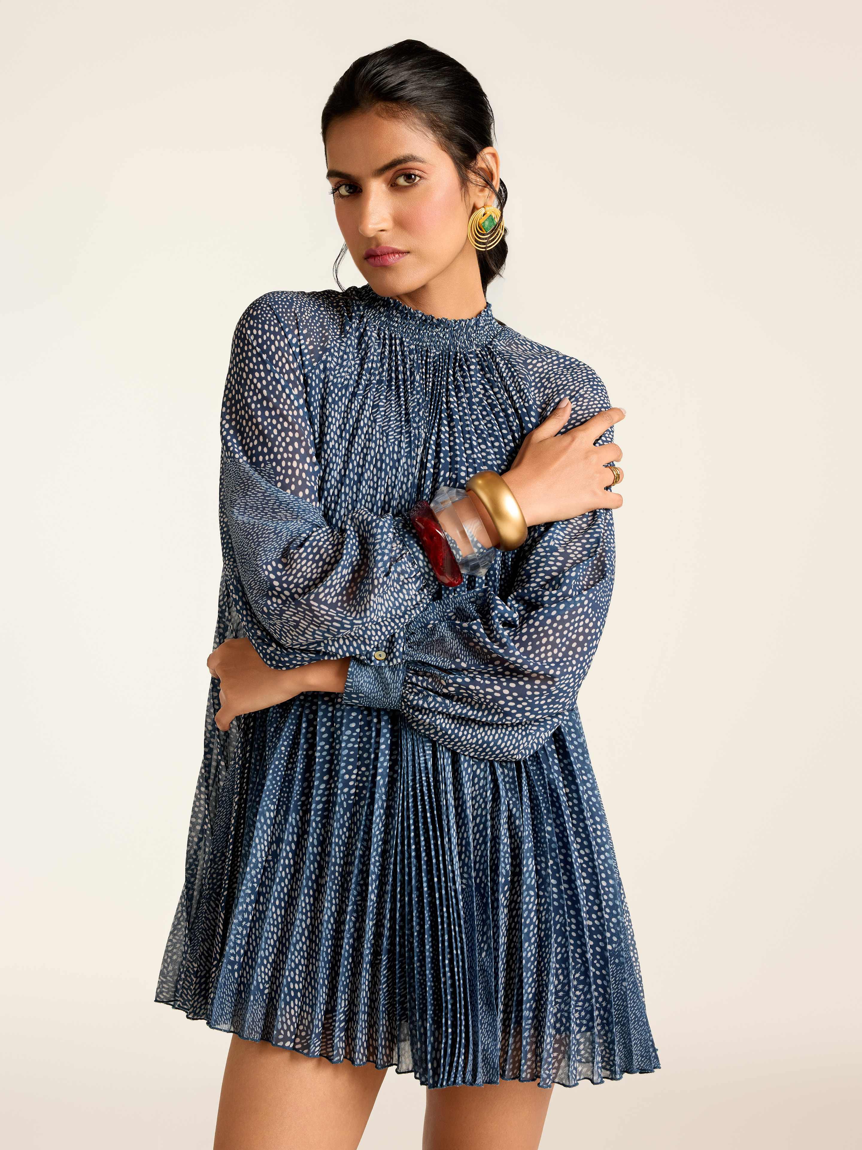 Navy Angelique Dot Short Dress
