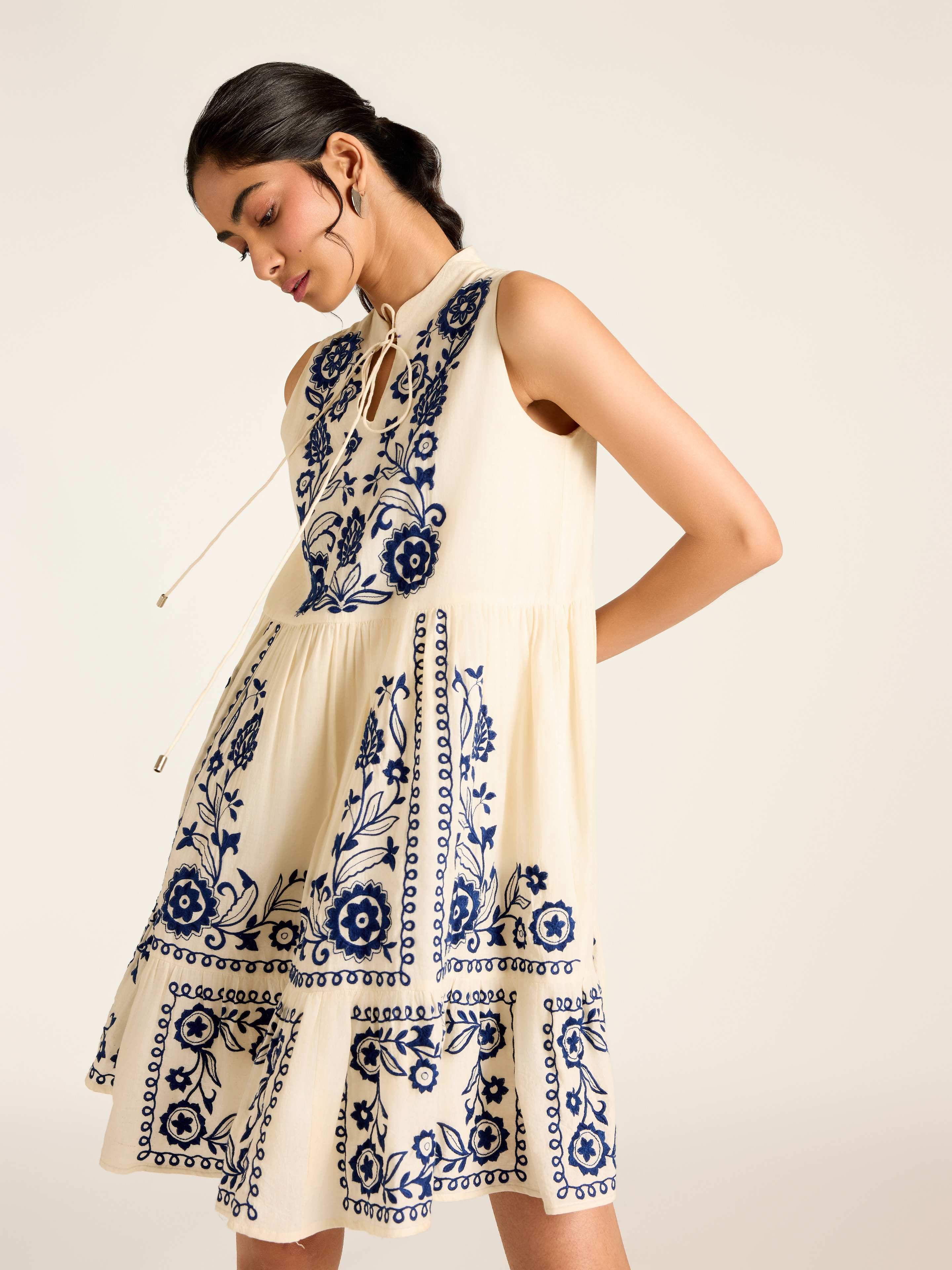 White Edwin Emb Short Dress