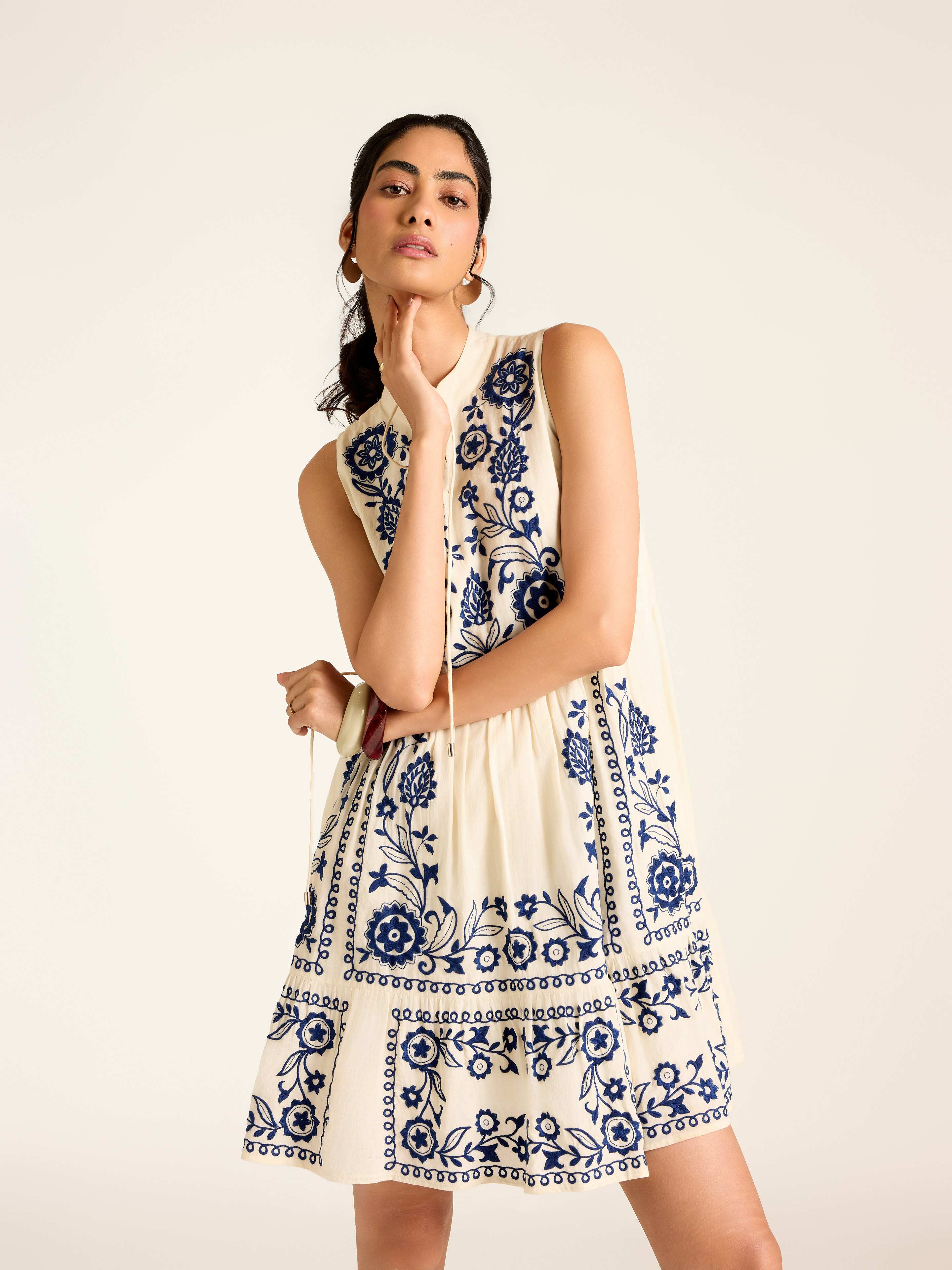 White Edwin Emb Short Dress