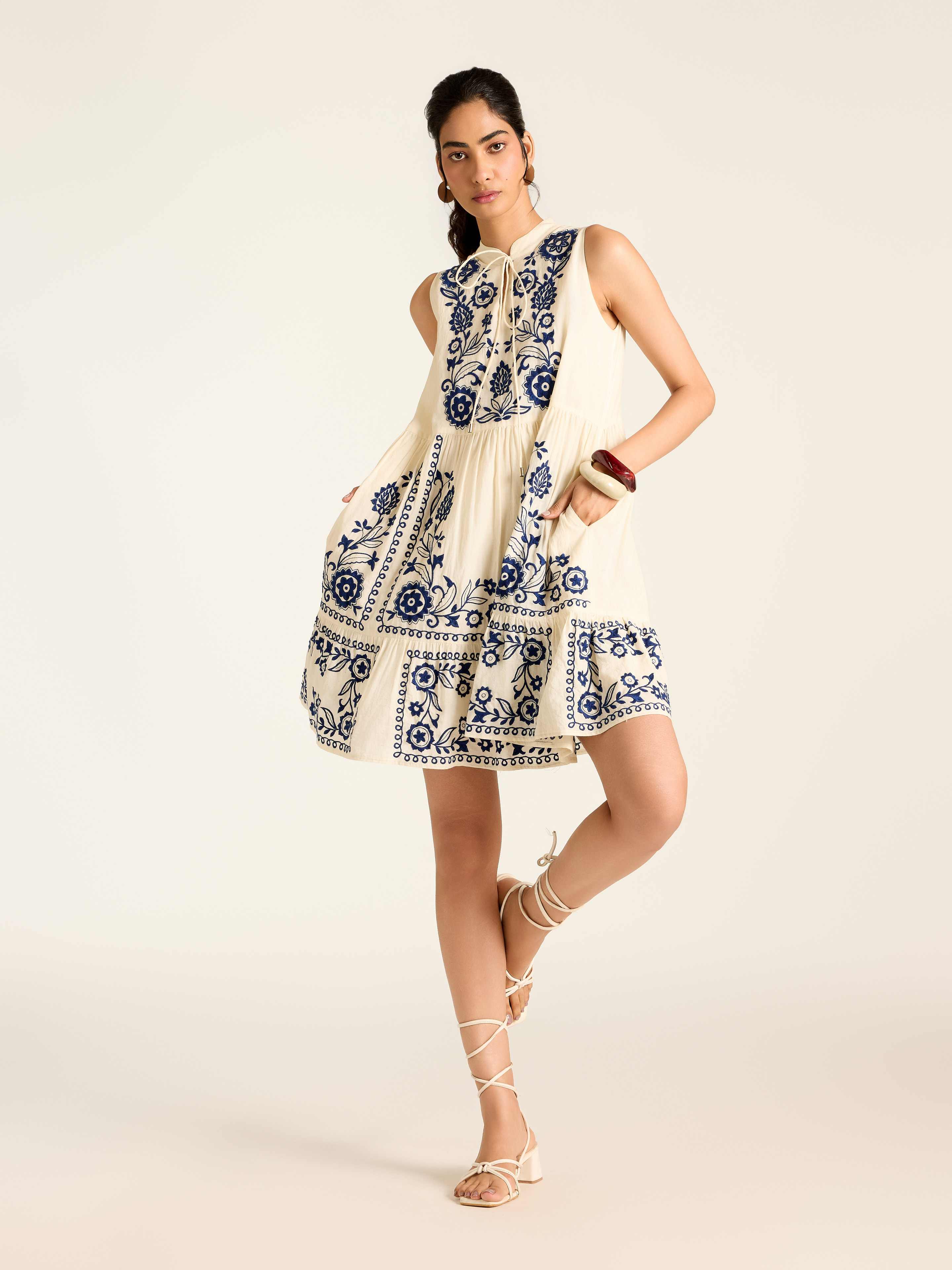 White Edwin Emb Short Dress