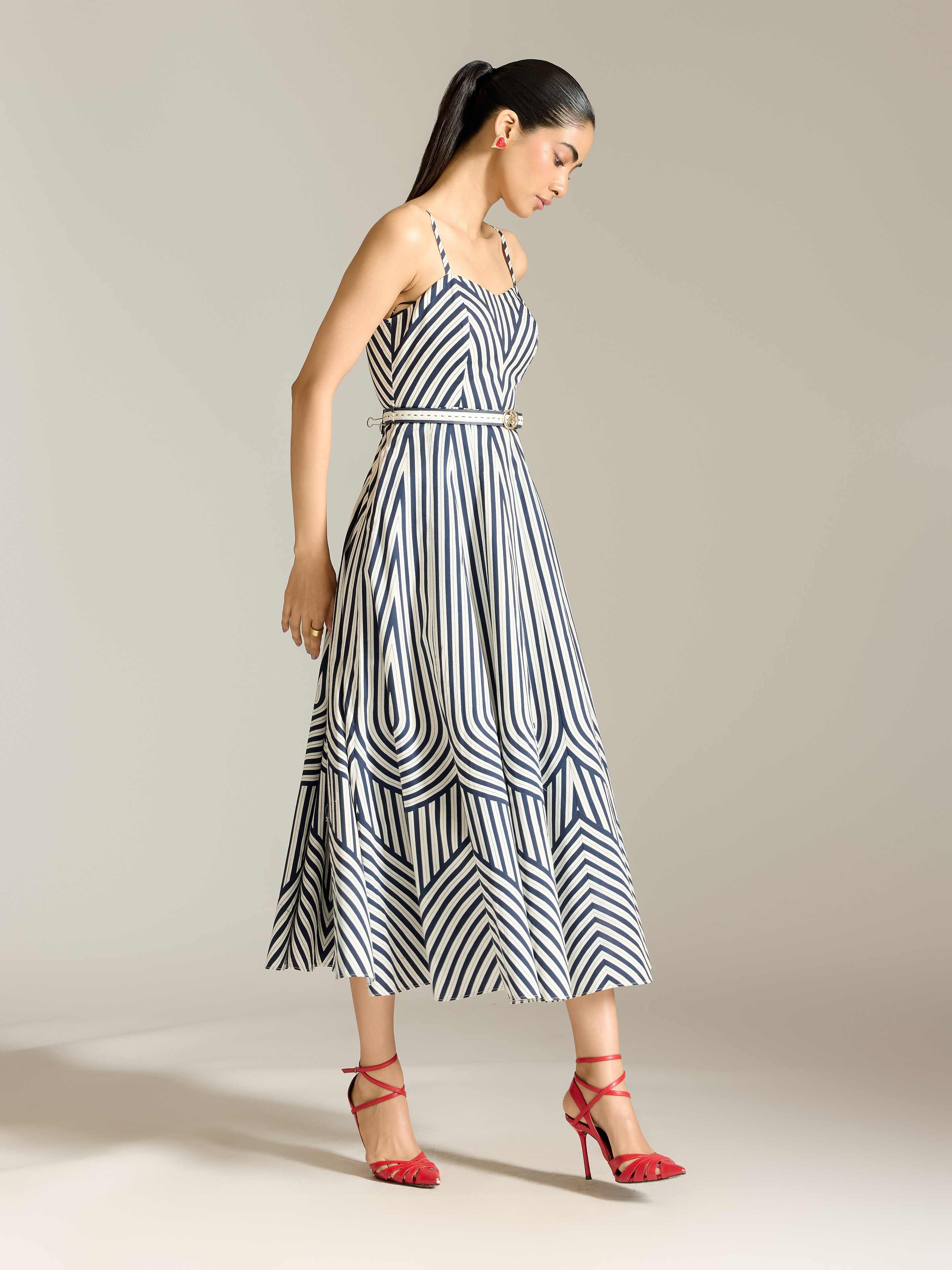 Navy White Merilyn Long Dress
