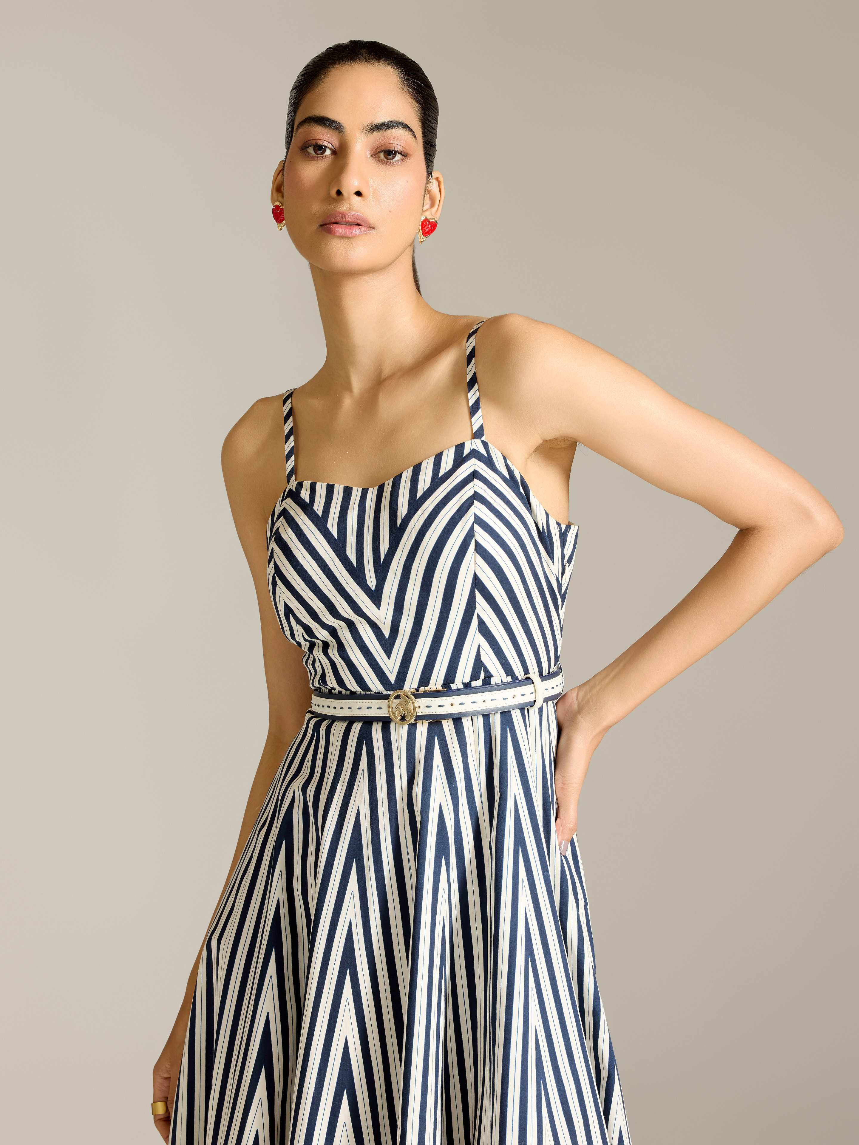 Navy White Merilyn Long Dress