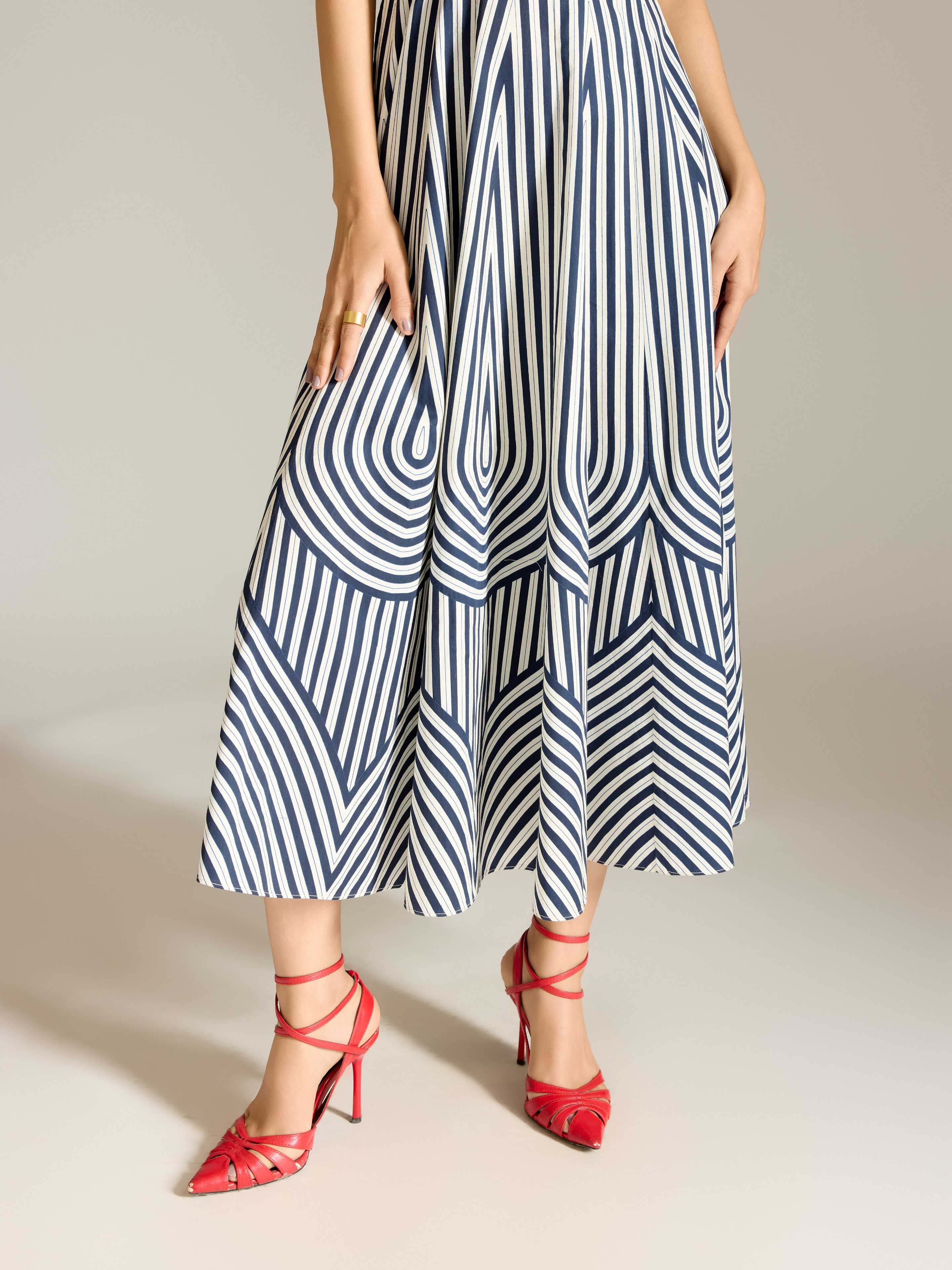 Navy White Merilyn Long Dress