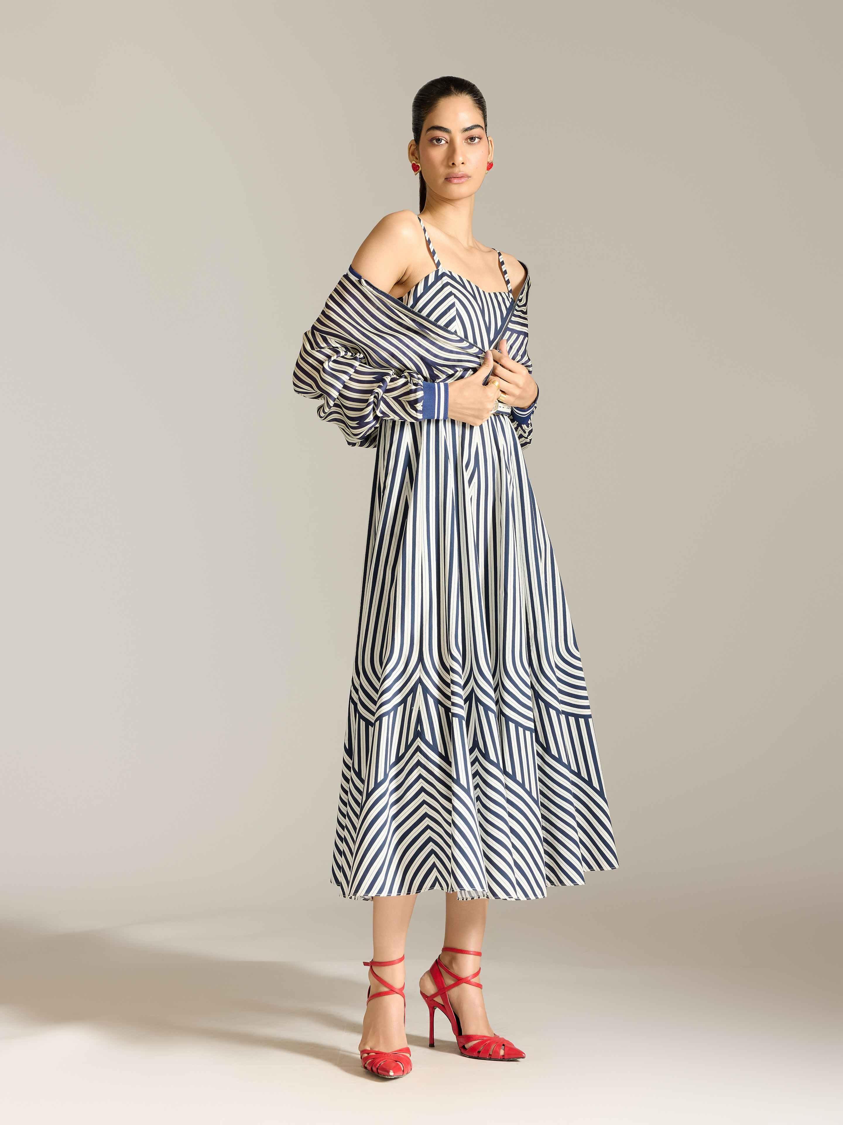 Navy White Merilyn Long Dress