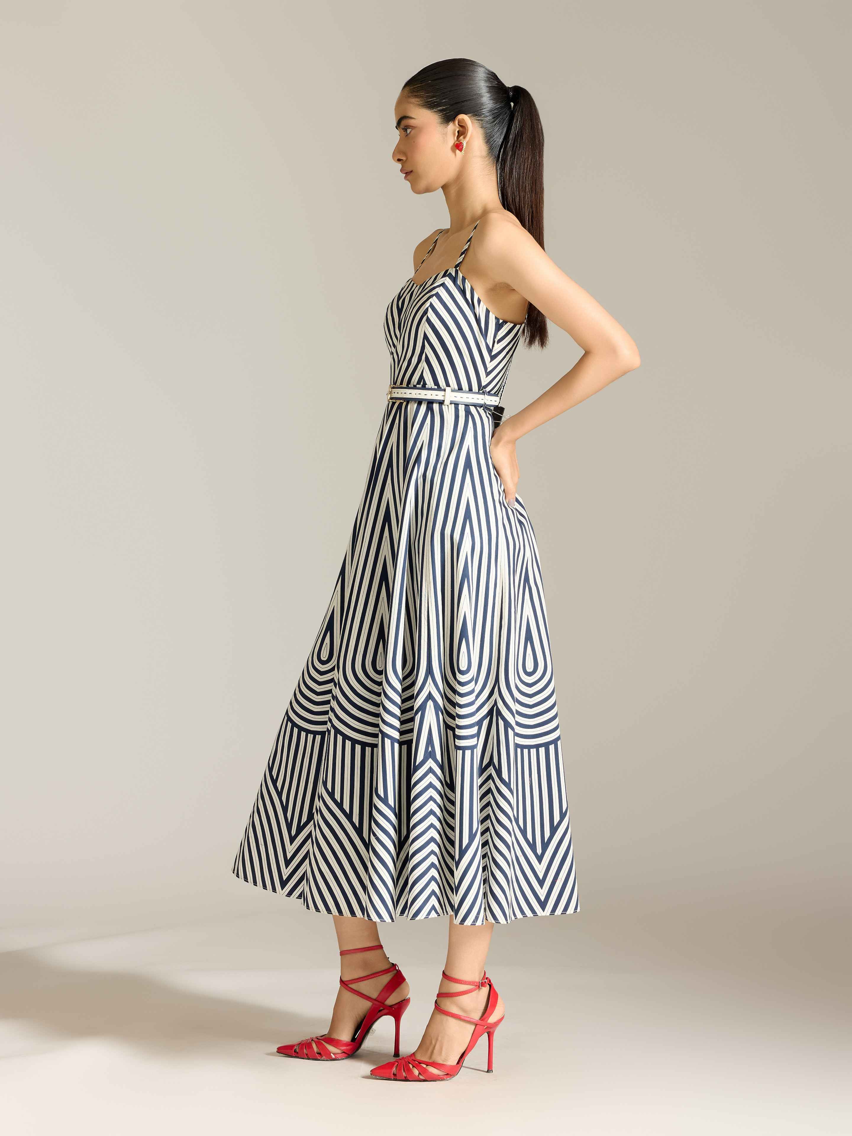 Navy White Merilyn Long Dress
