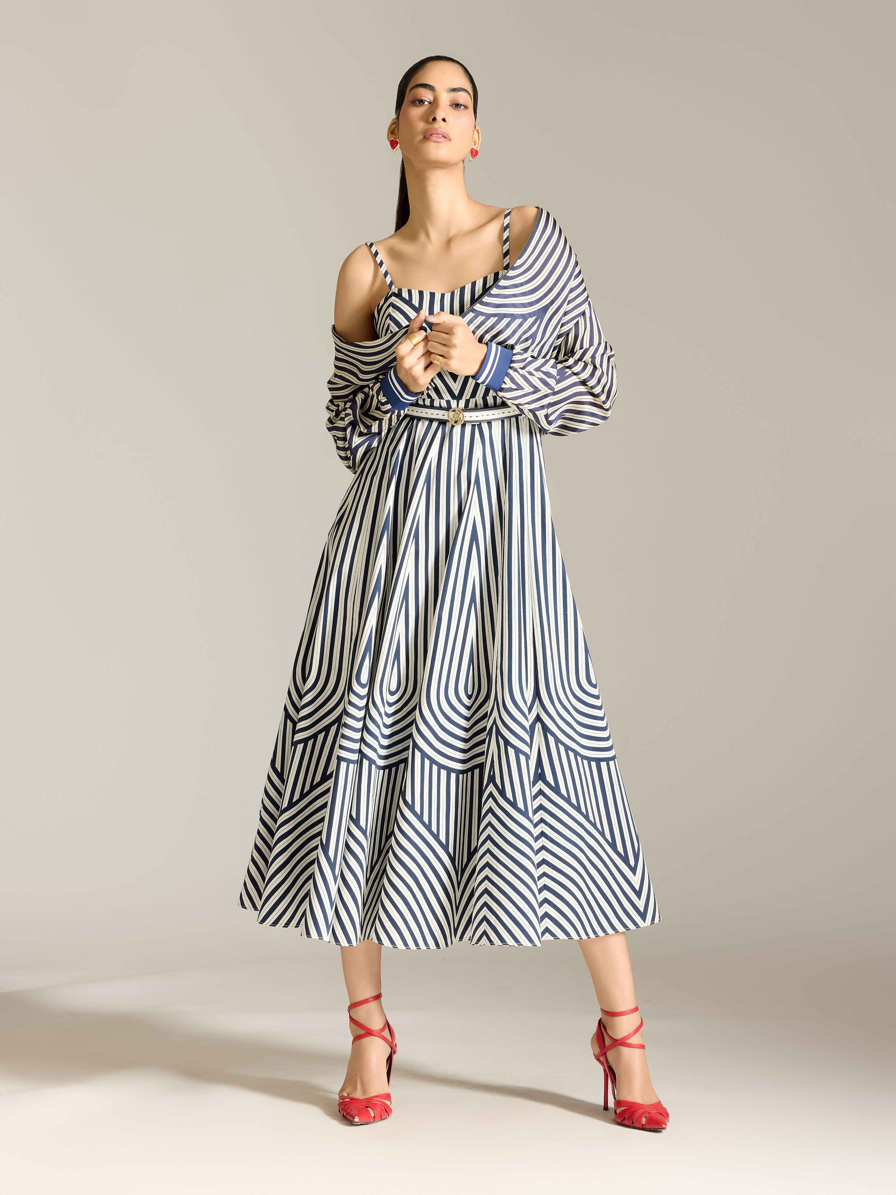 Navy White Merilyn Long Dress