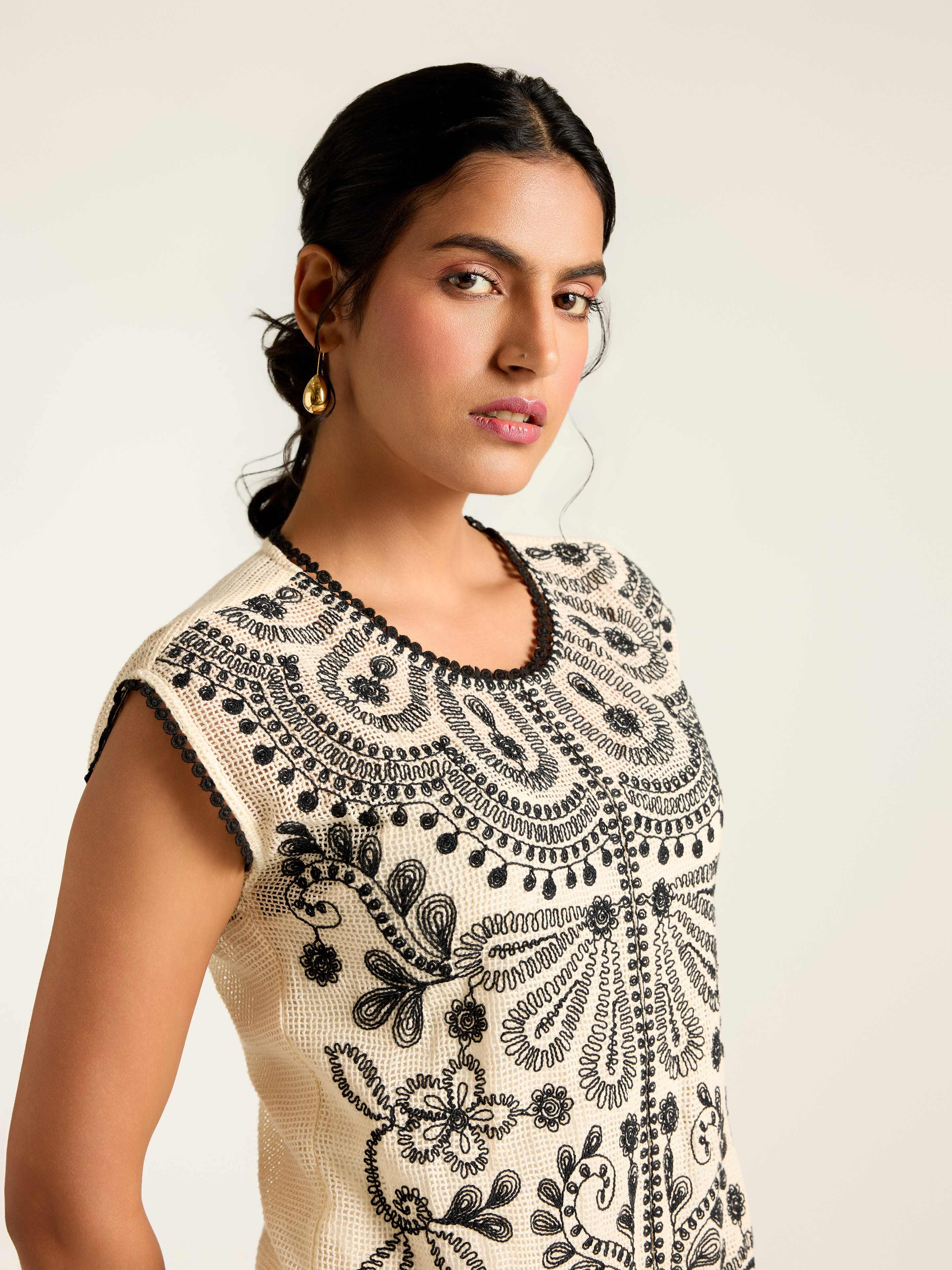 Ecru Perlette Short Dress