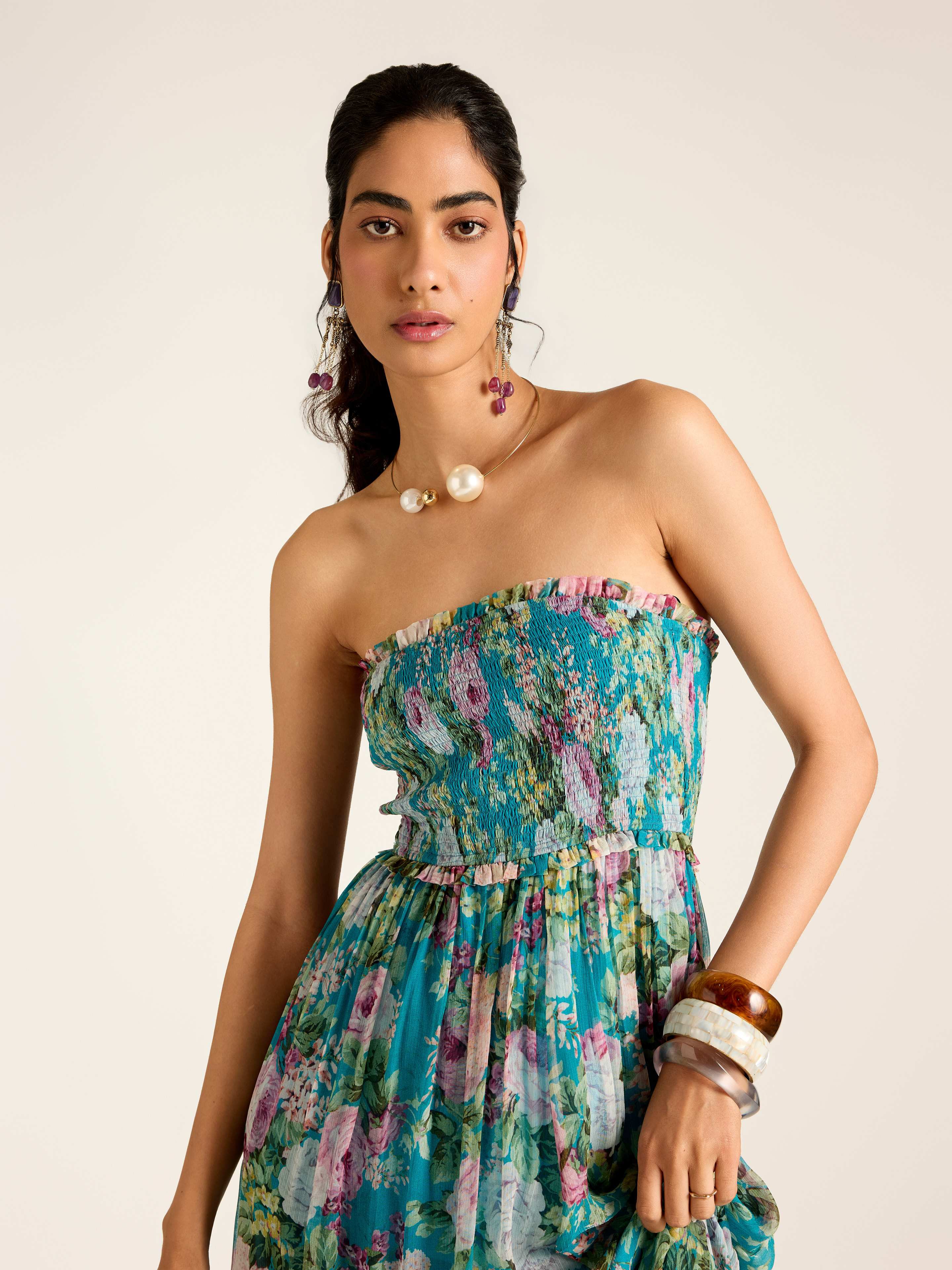 Teal Rosie Long Dress