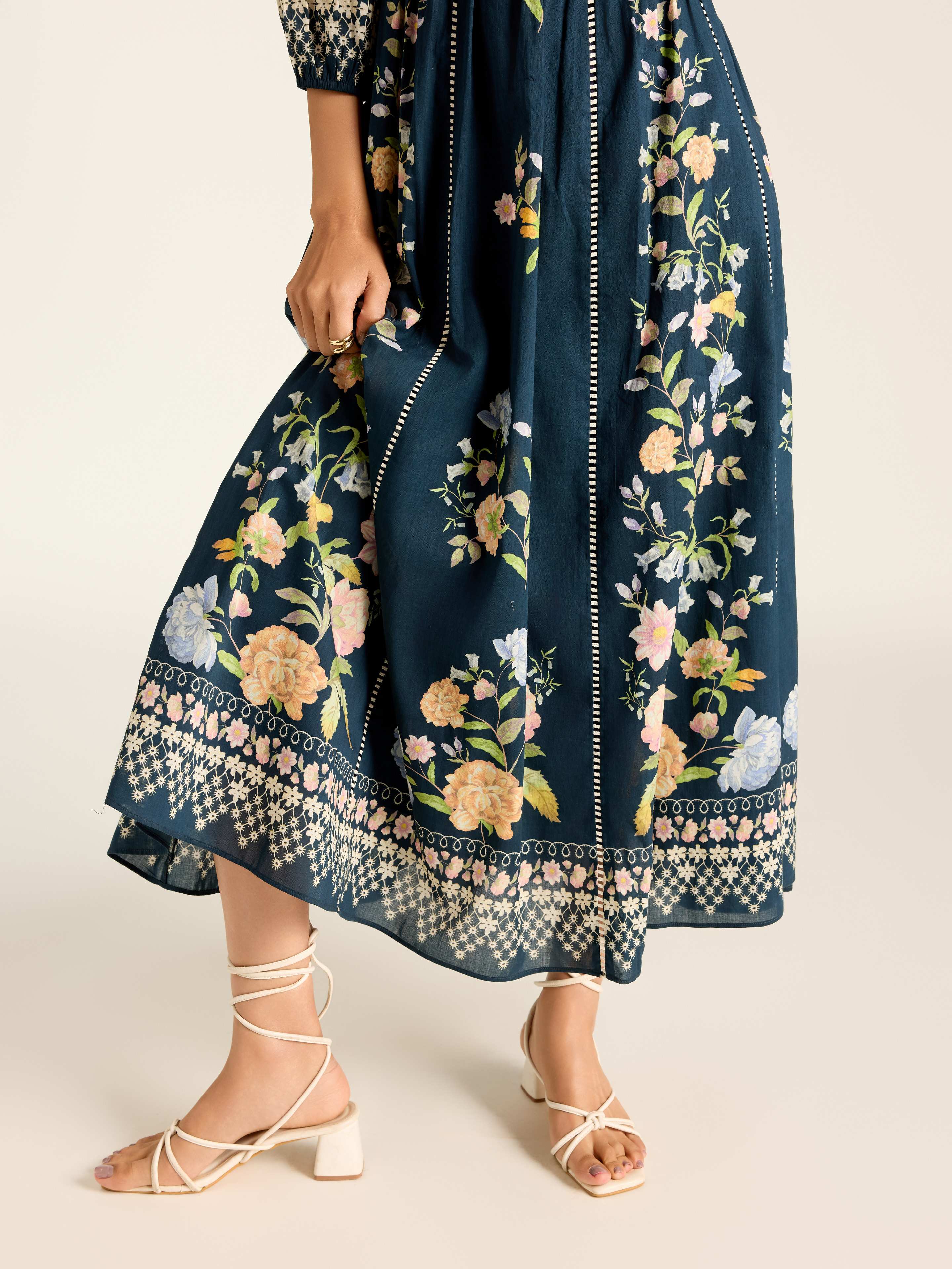 Navy Flower Lace Long Dress