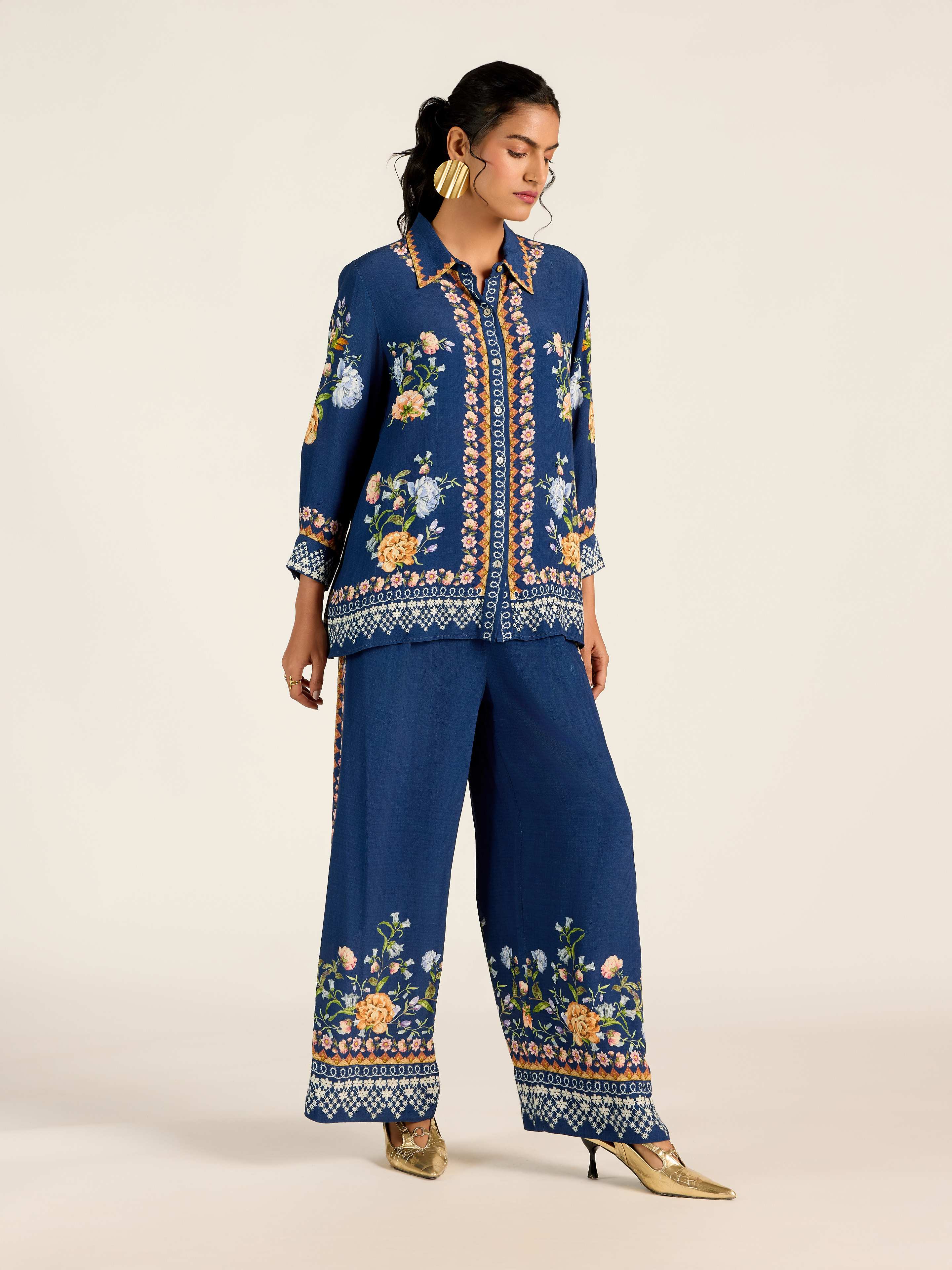 Navy Flower Lace Cord Set