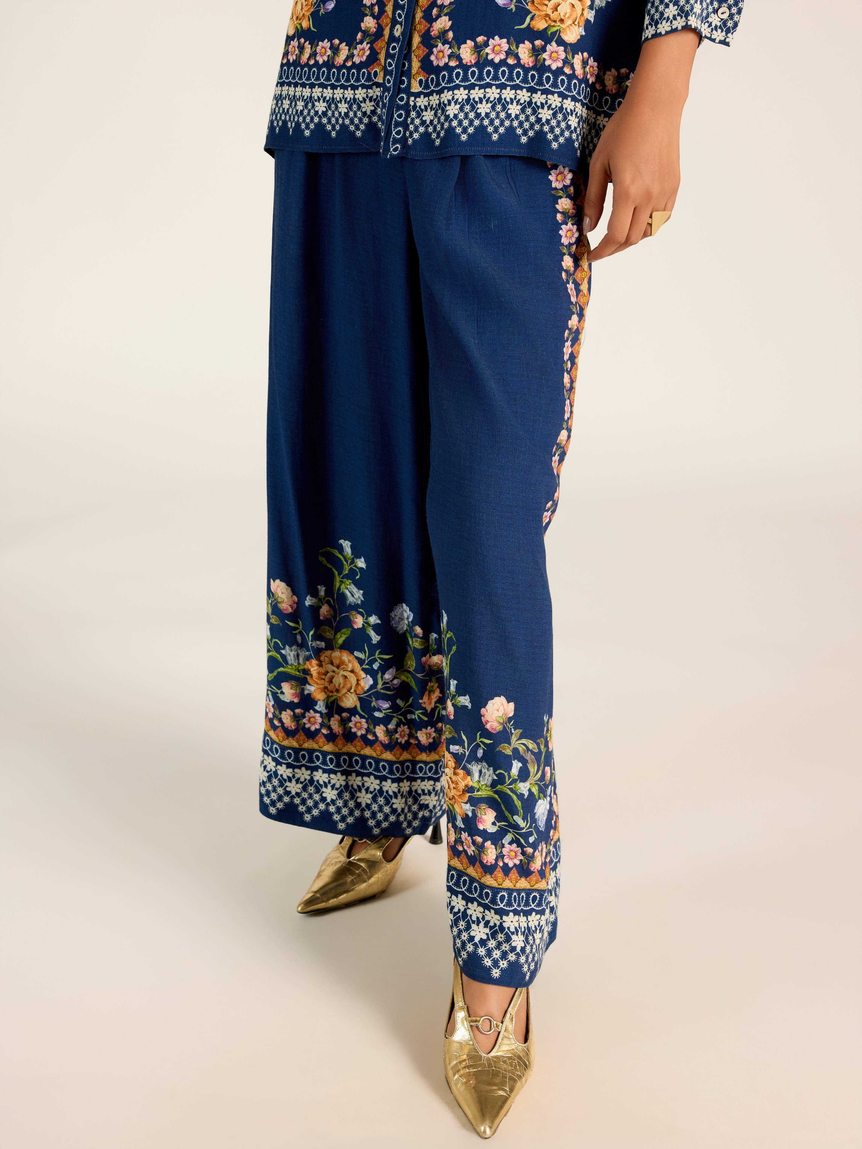 Navy Flower Lace Cord Set