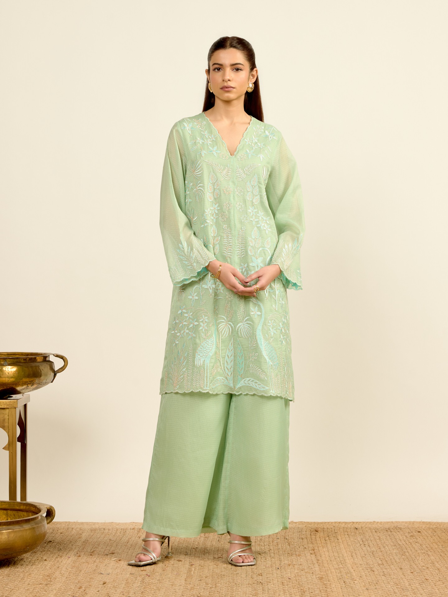 Pista Green Madhura Kota Kurta Set