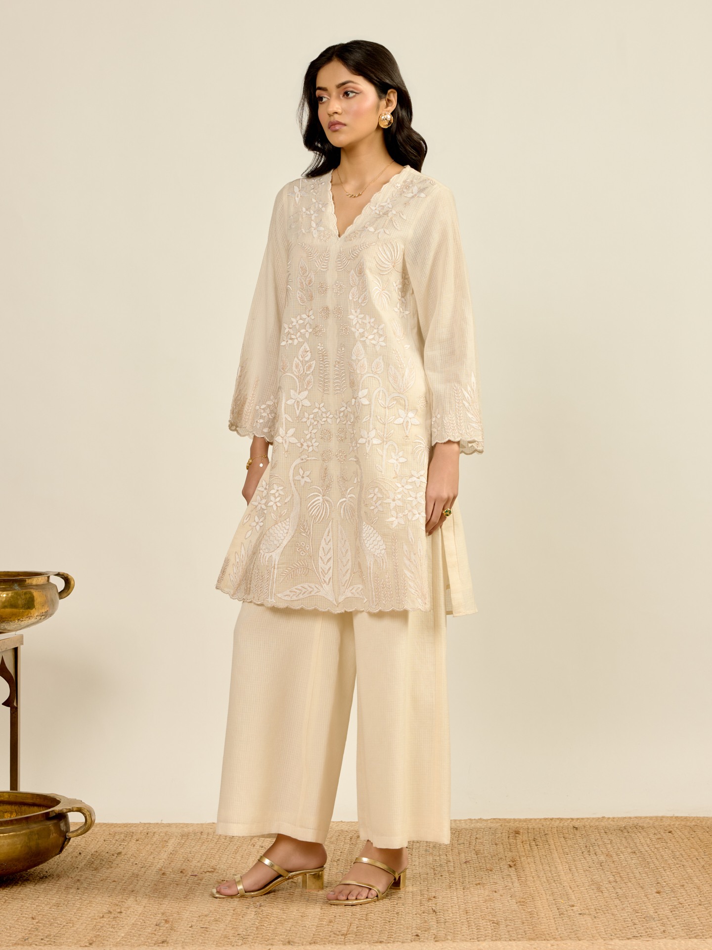 White Madhura Kota Kurta Set
