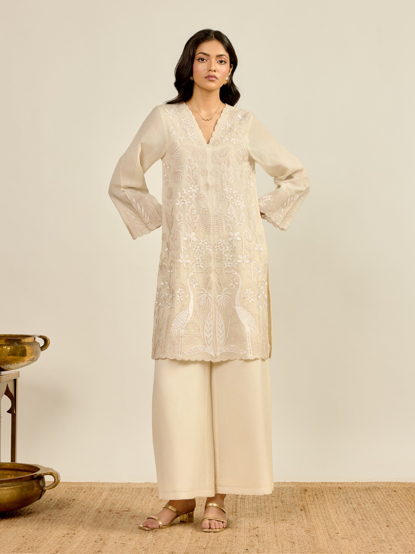 White Madhura Kota Kurta Set