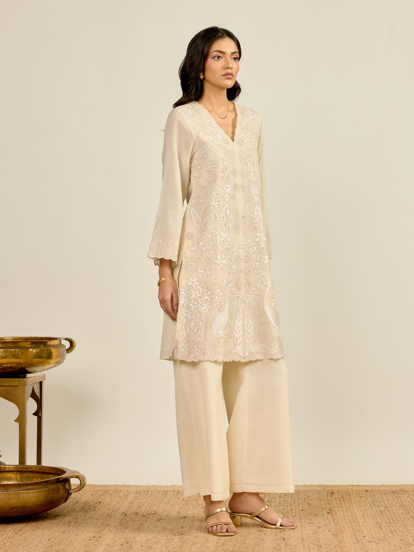 White Madhura Kota Kurta Set