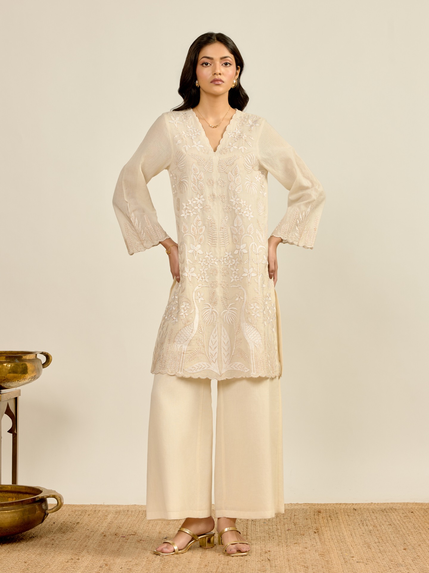 White Madhura Kota Kurta Set