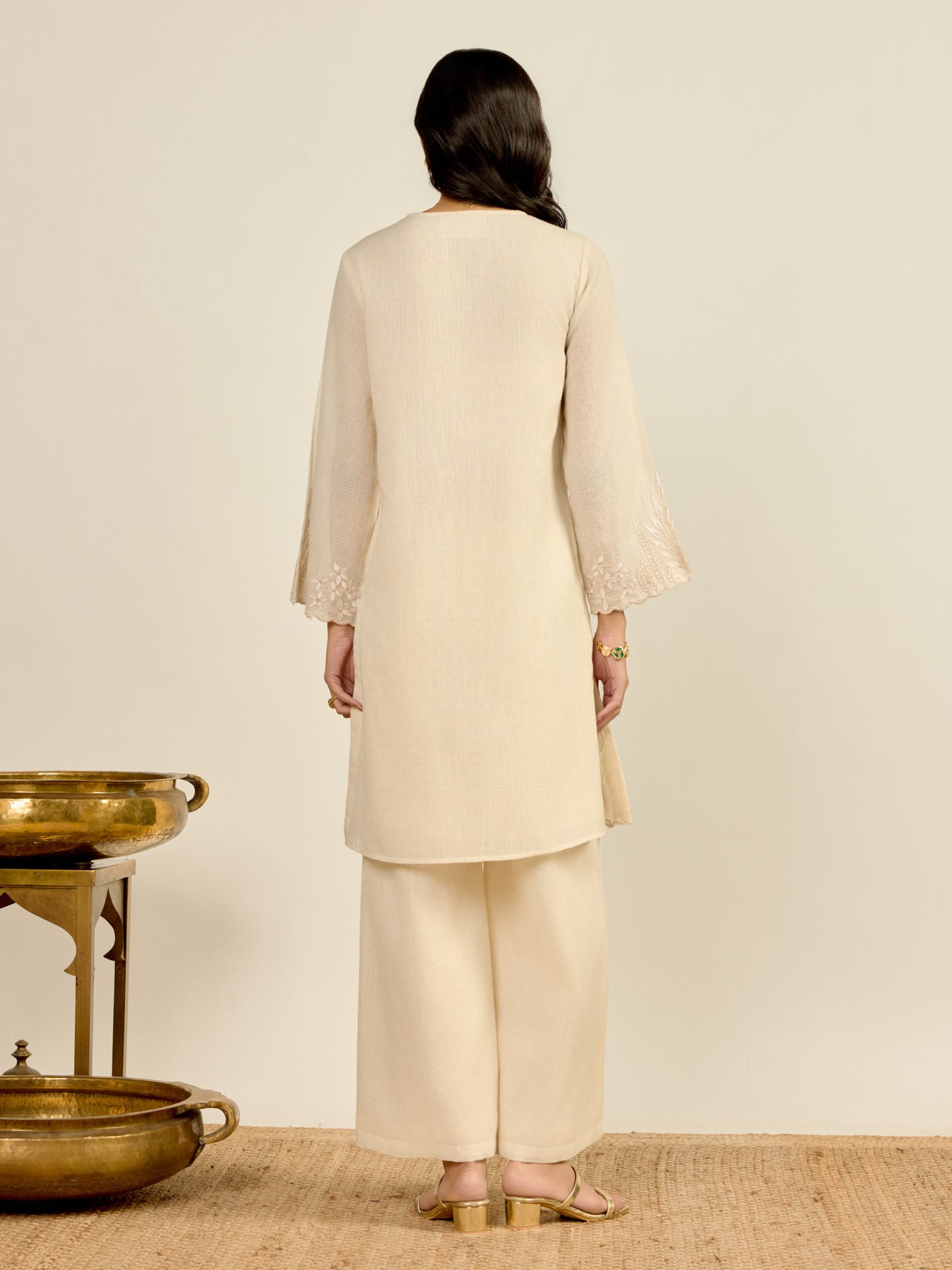 White Madhura Kota Kurta Set