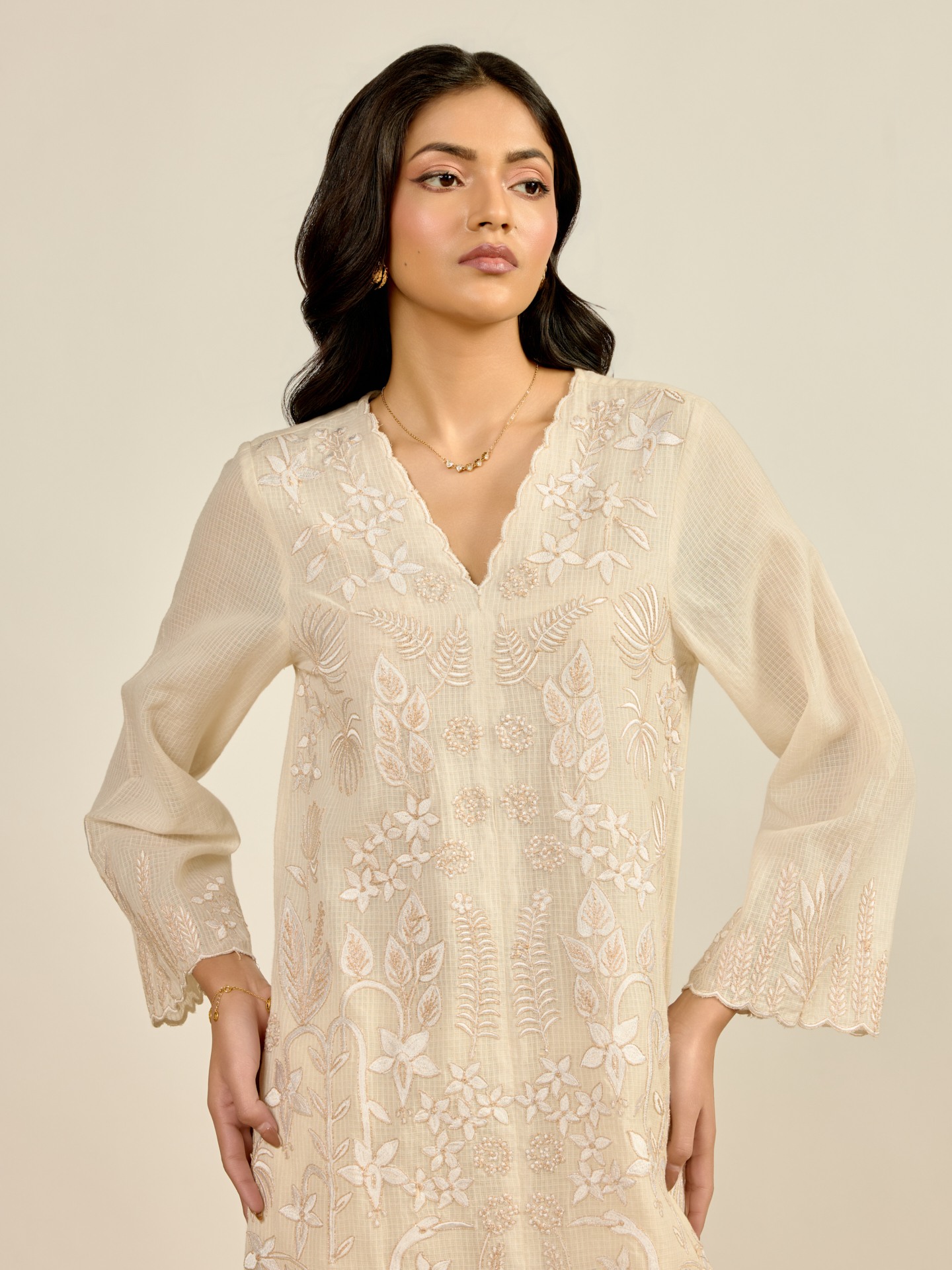 White Madhura Kota Kurta Set