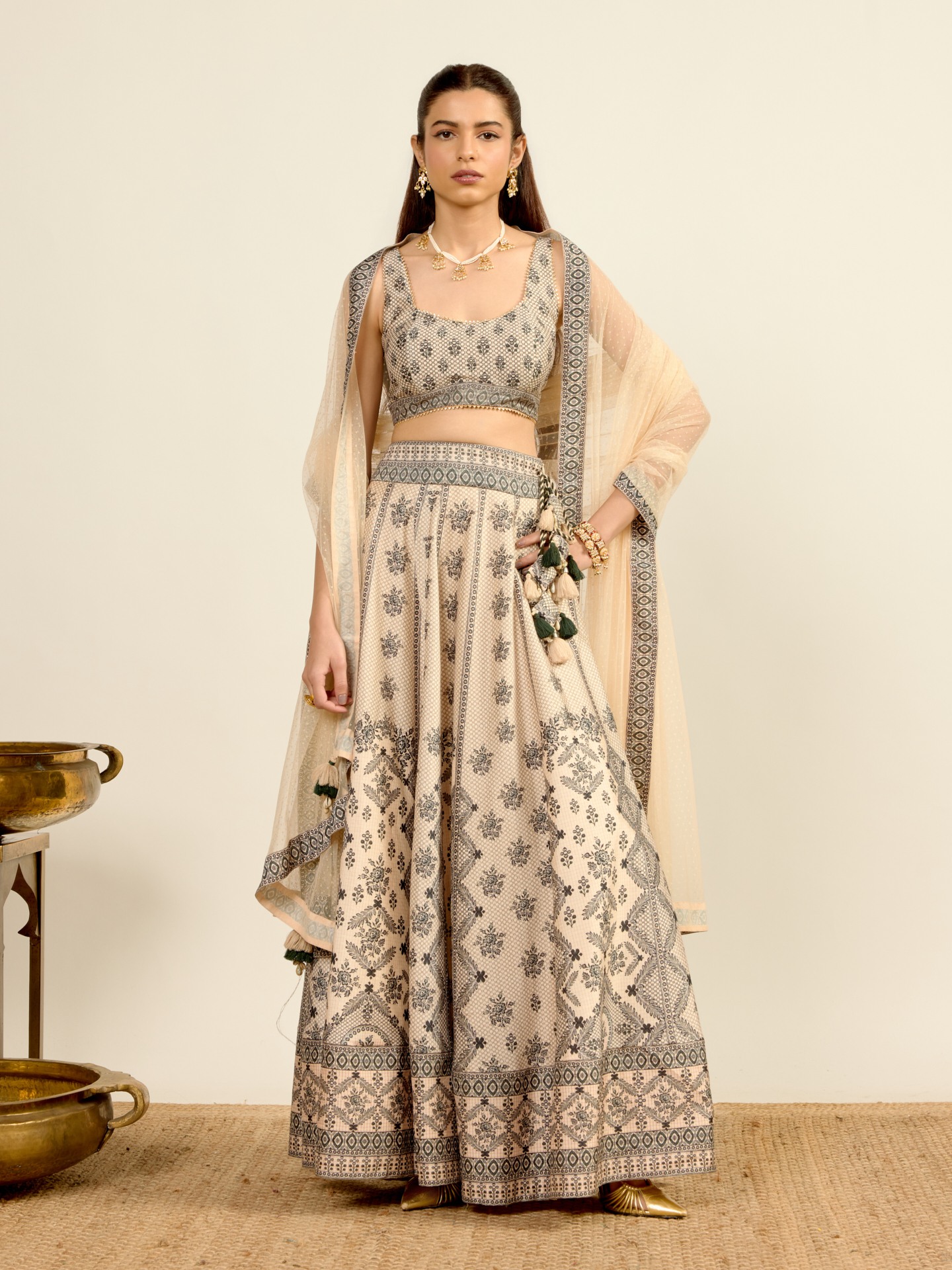 Ecru Printed Lehenga