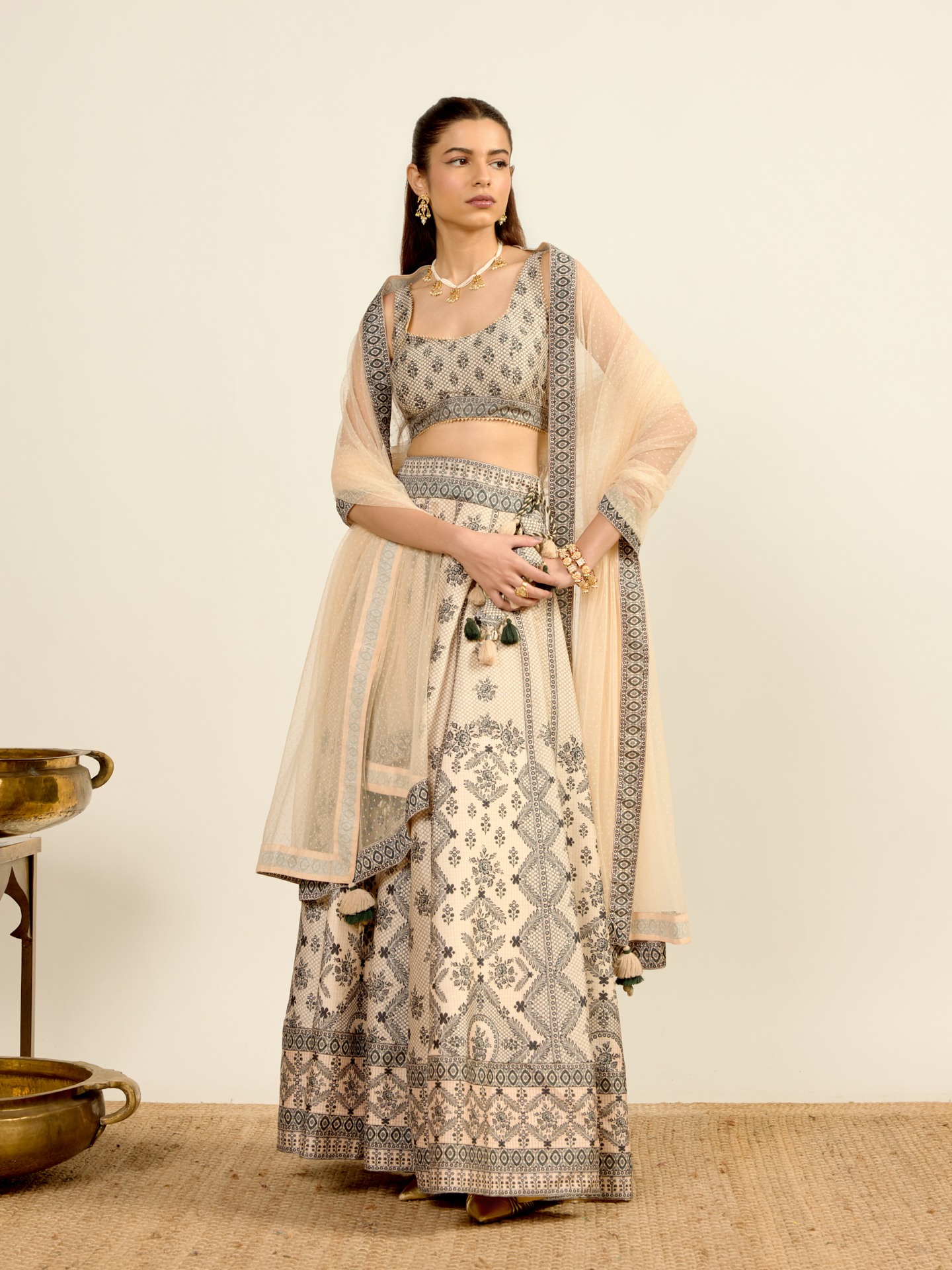 Ecru Printed Lehenga