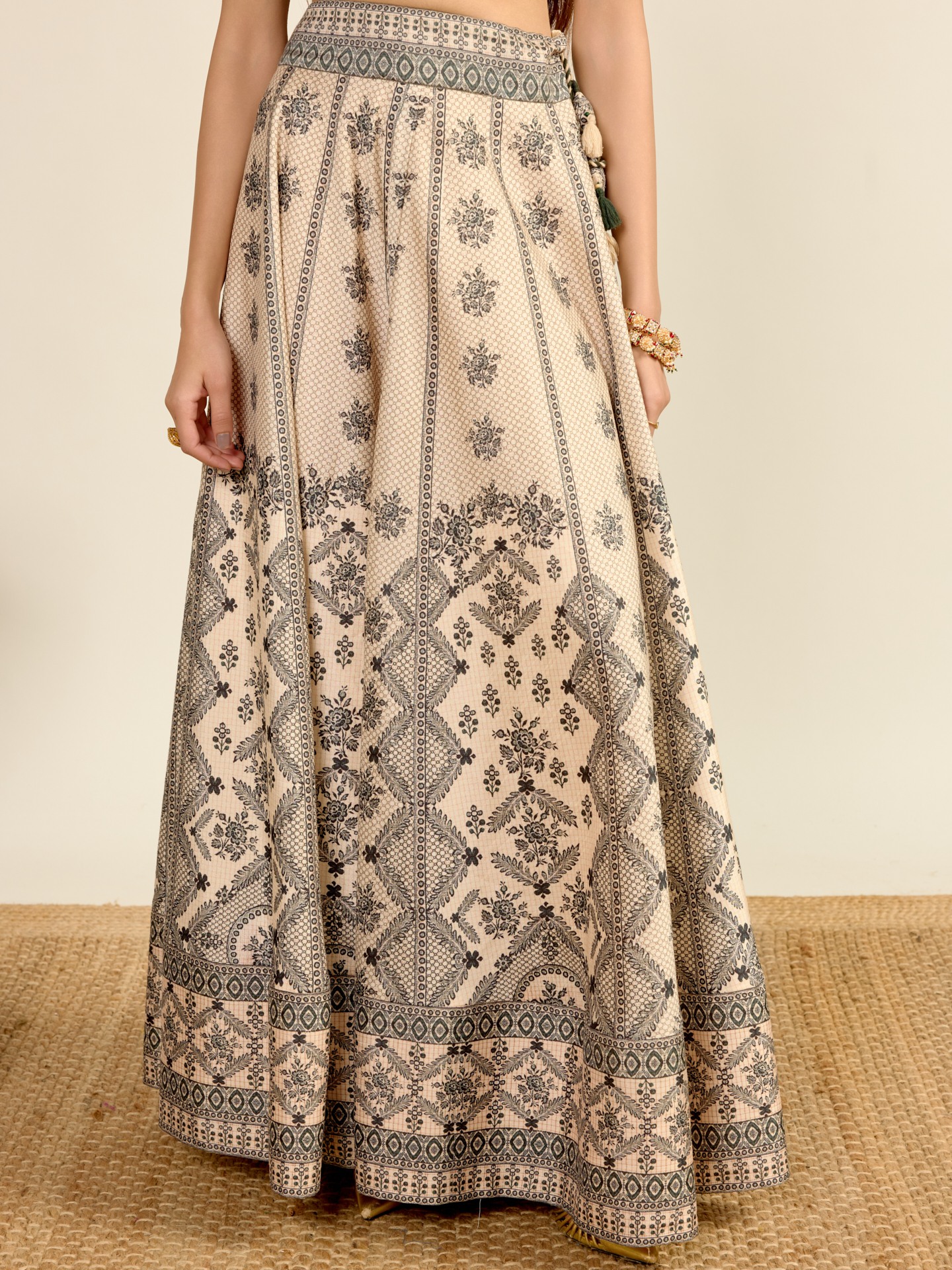 Ecru Printed Lehenga