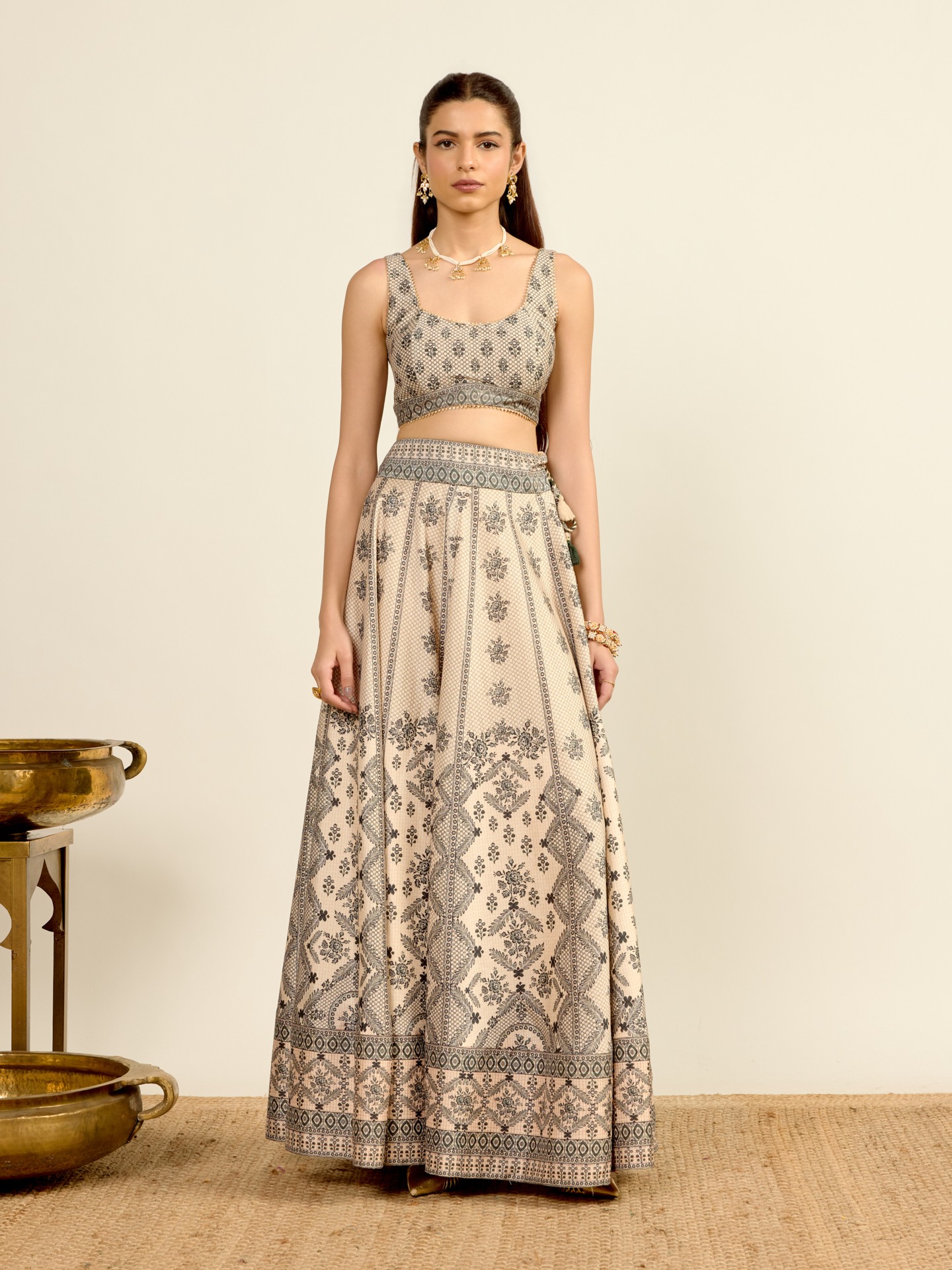 Ecru Printed Lehenga