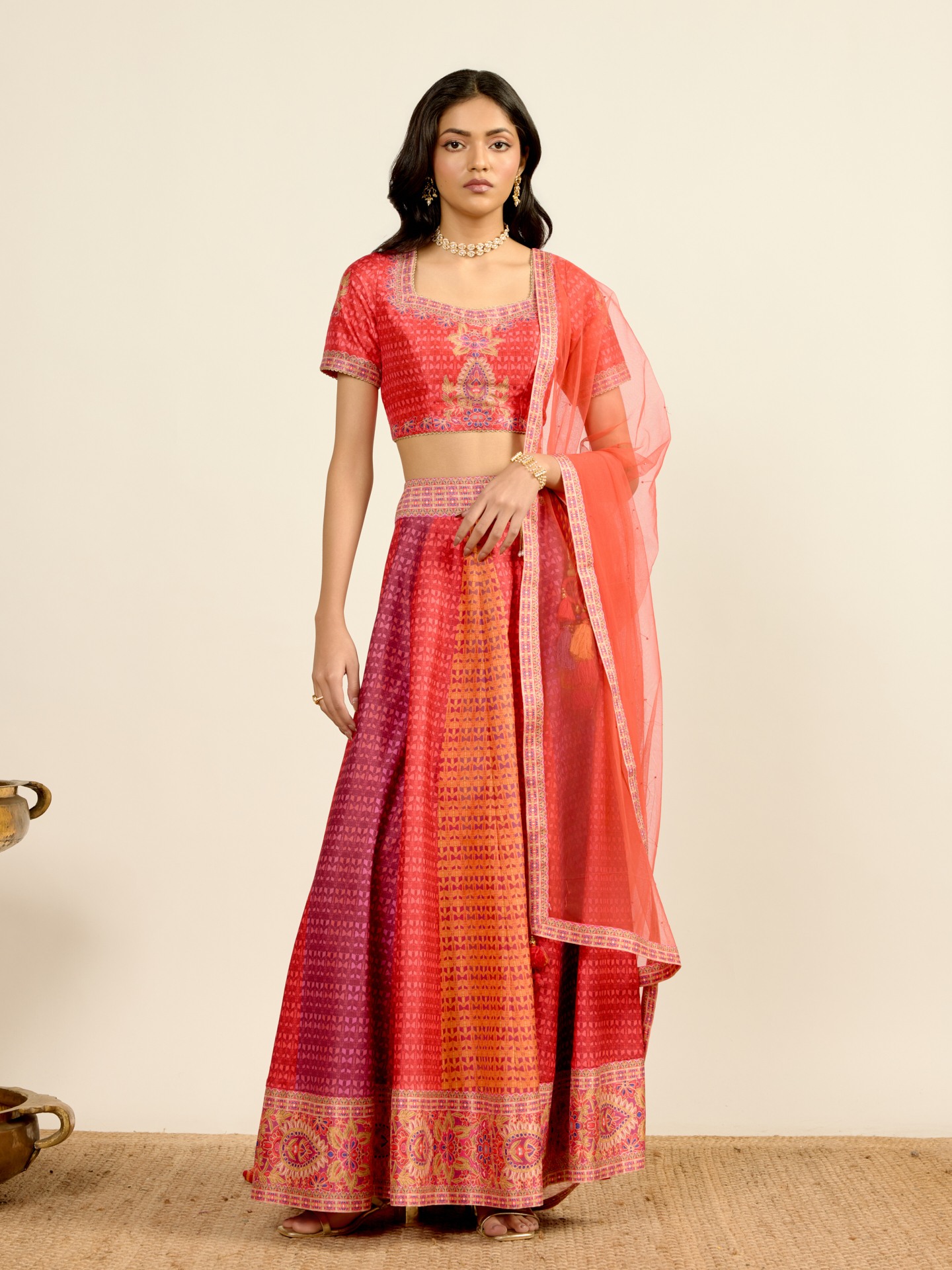 Red Printed Lehenga