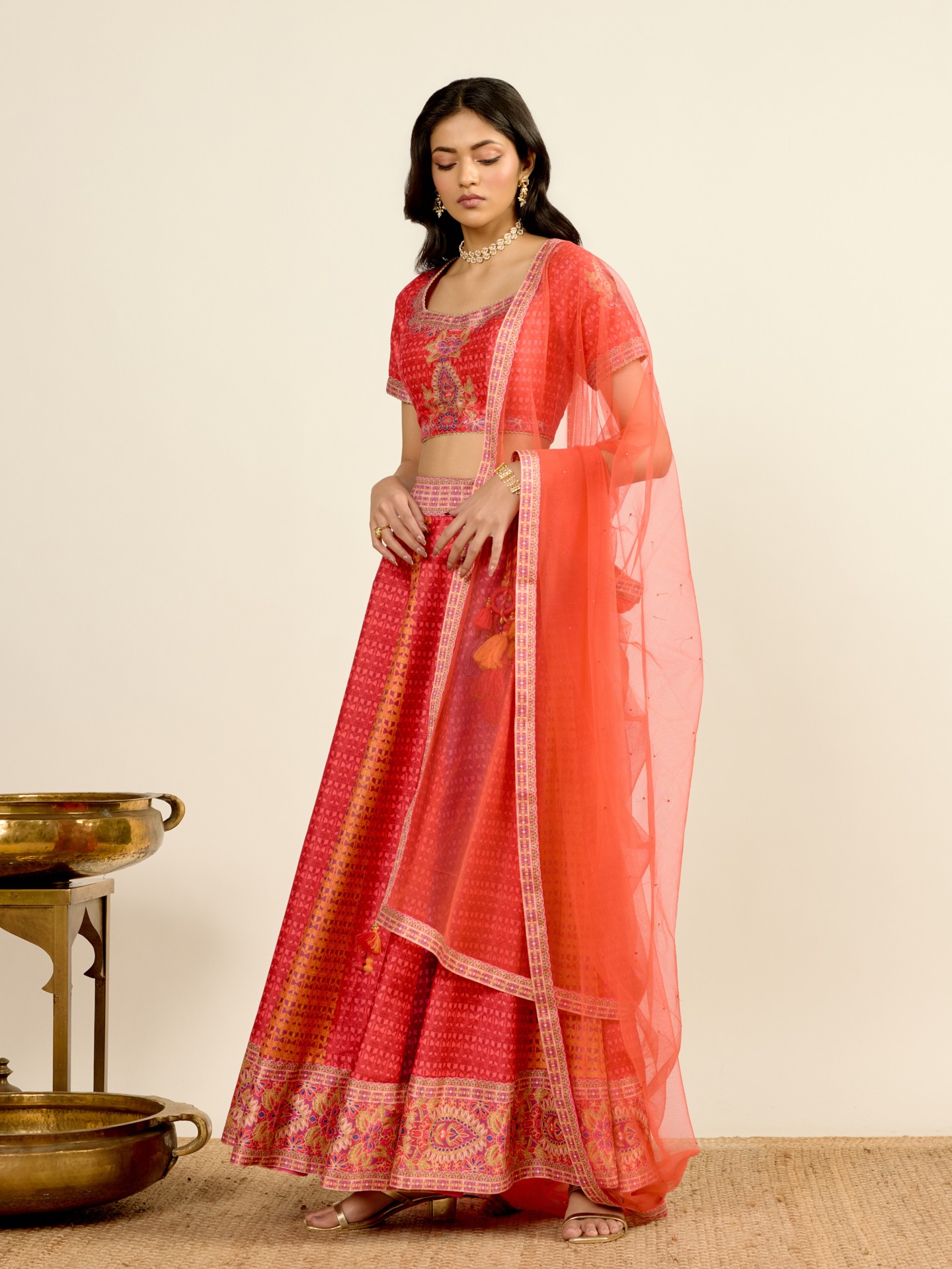 Red Printed Lehenga