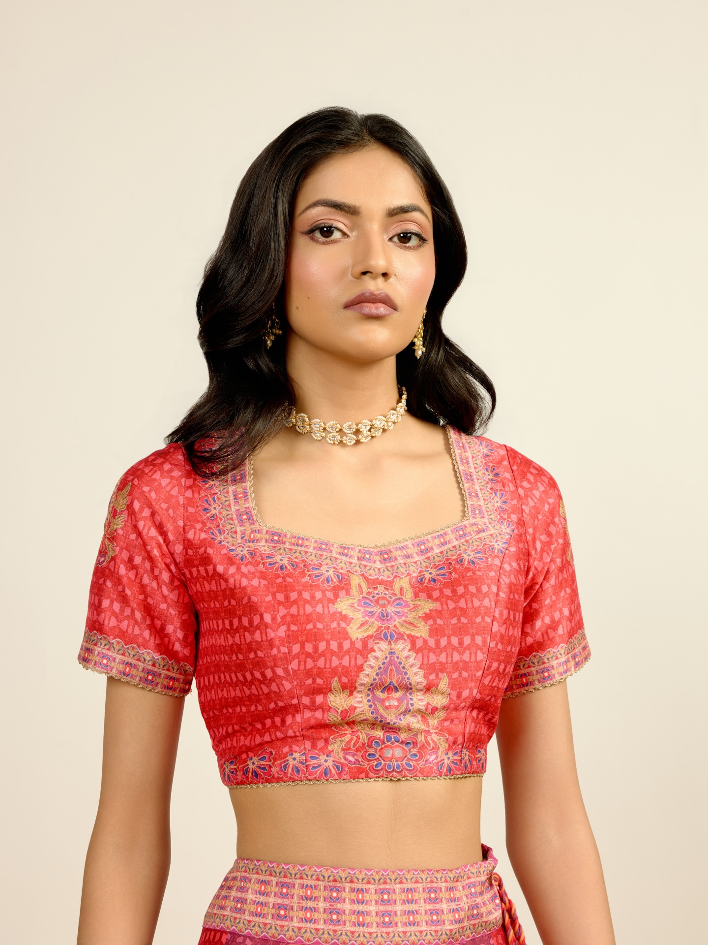 Red Printed Lehenga