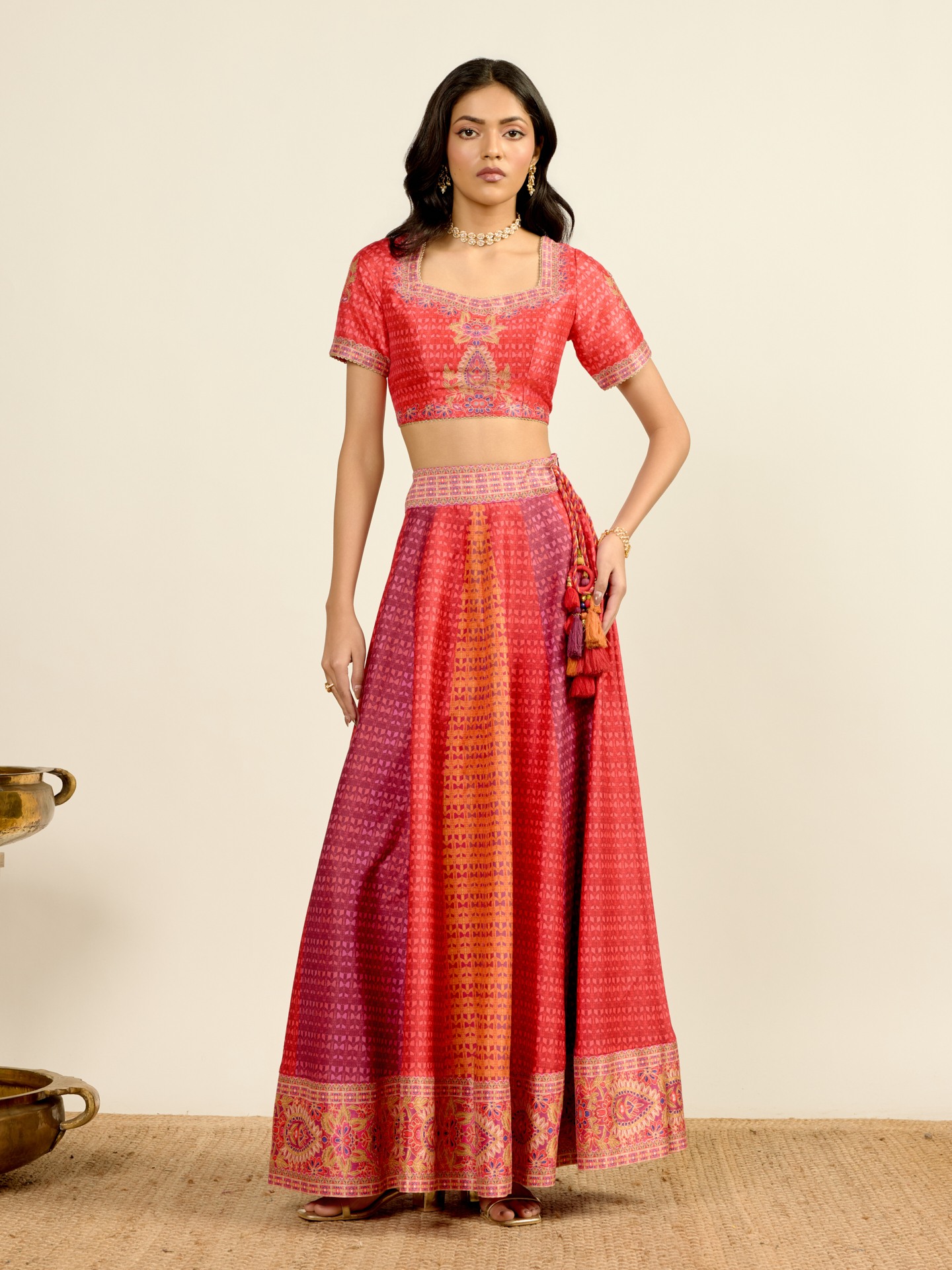 Red Printed Lehenga
